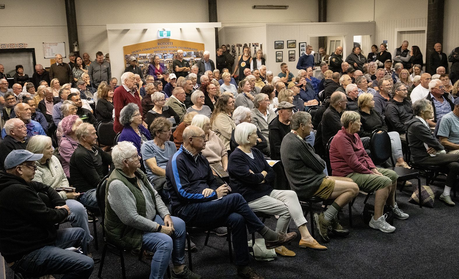Hundreds of people turned up to a public meeting where the topic of a sewerage scheme was the focus. Photo / Andrew Warner