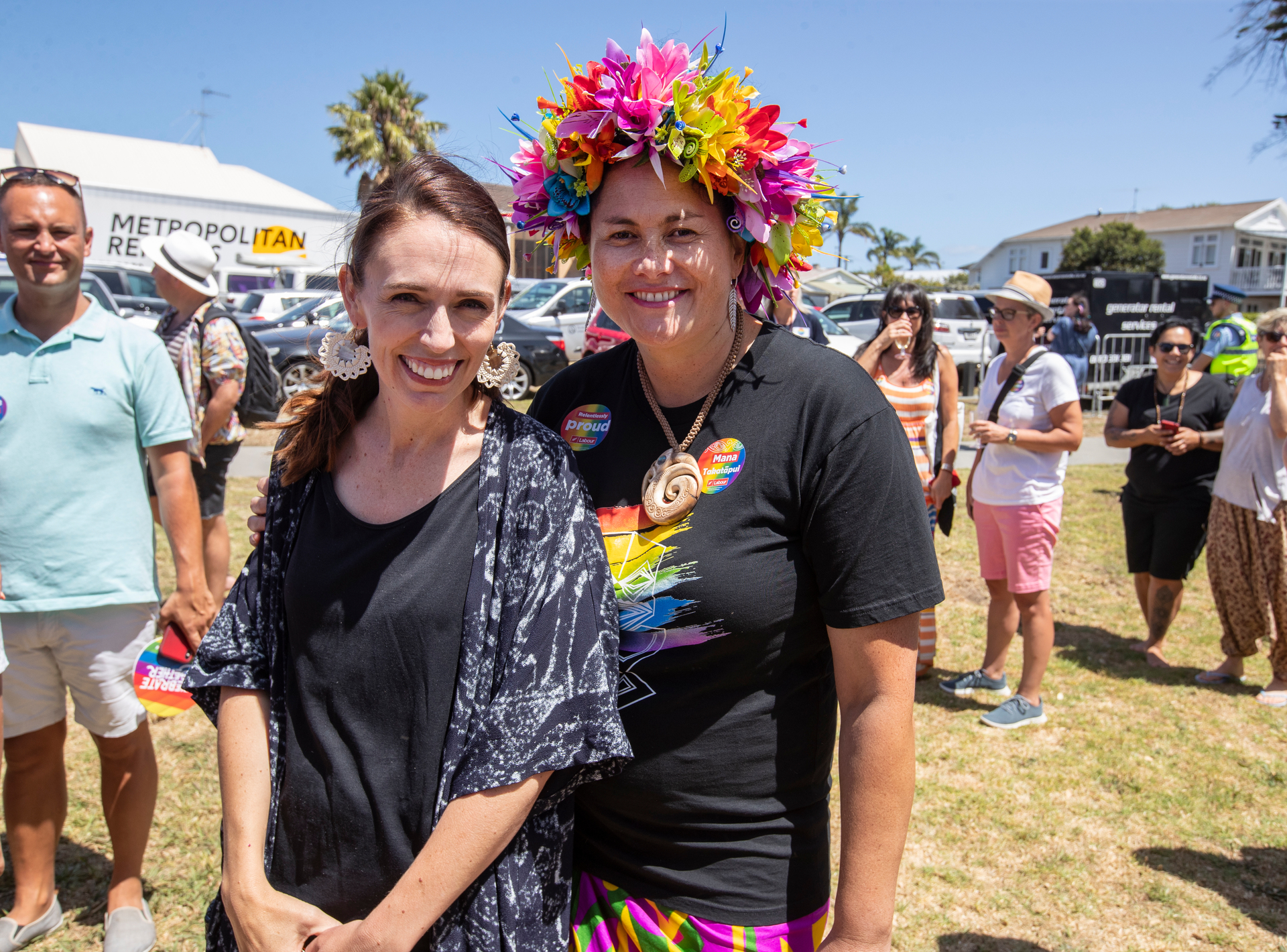 Prime Minister Jacinda Ardern and Louisa Wall at the Big Gay Out in Pt Chevalier, February 2020. Photo / Peter Meecham