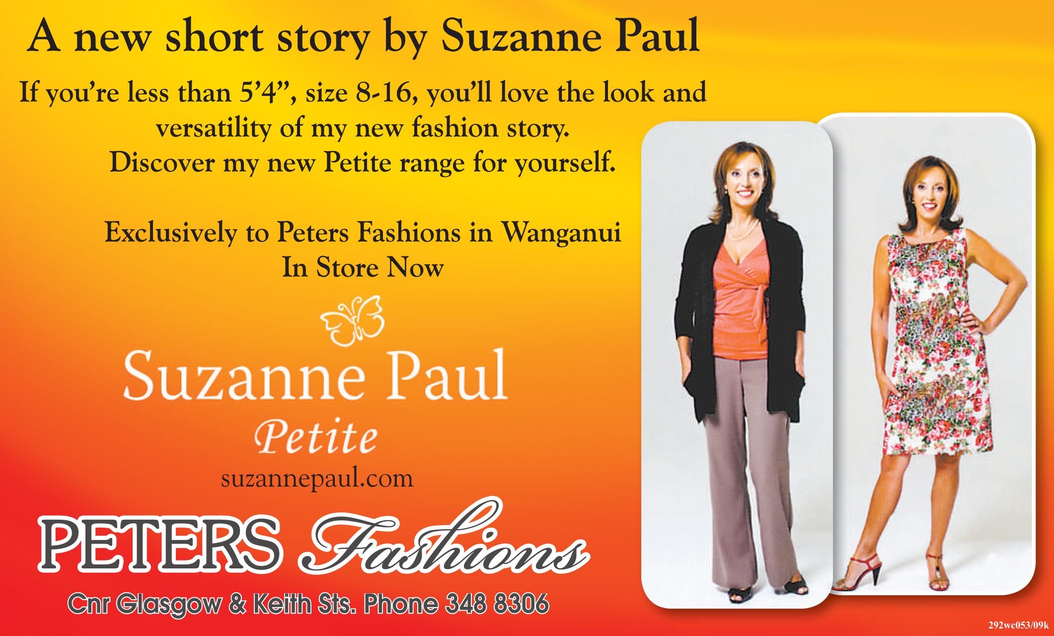 A 2009 advertisement for Suzanne Paul Petite and Peters Fashions.