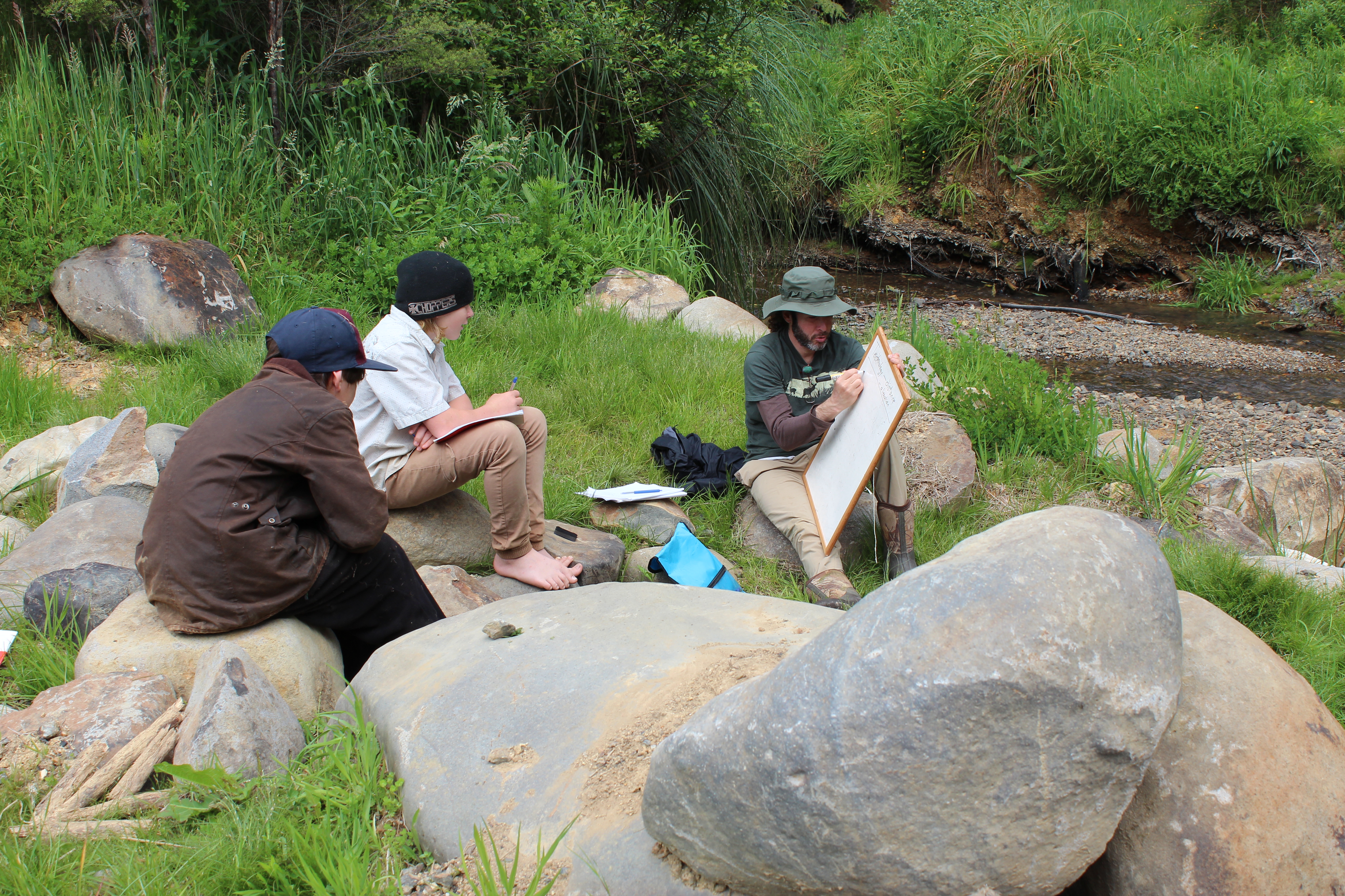 Joey Moncarz (right) teachjing at the Deep Green Bush-School. Photo supplied