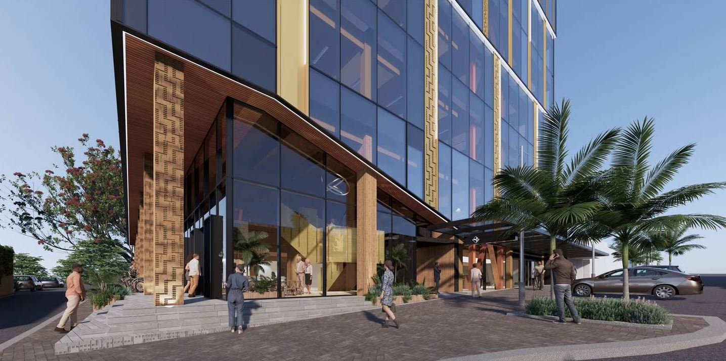 Artist renders show what a future Tauranga City Council building will look like once it is built at 90 Devonport Rd. Photo / Supplied