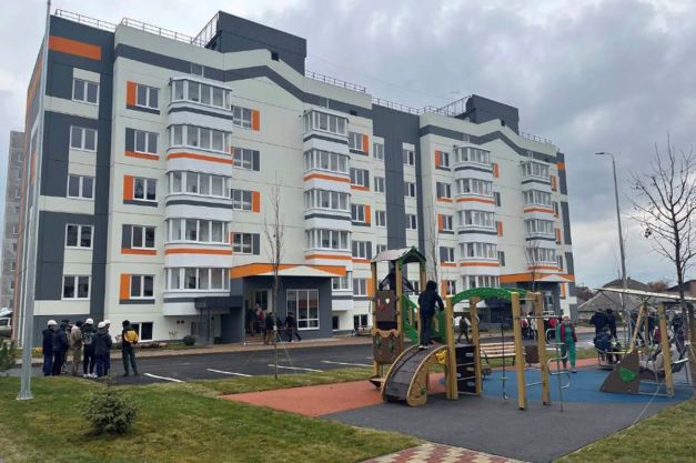 One of the at least 14 apartment buildings Russians have constructed in the occupied Ukrainian city of Mariupol. Residents say there's a waitlist of more than 11,000 people for a new apartment. Most of the city's housing stock was hit by munitions during the siege of the city earlier in the year. Photo / AP