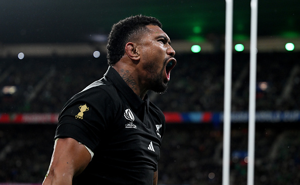 Ardie Savea celebrates scoring against Ireland in the Rugby World Cup quarter-final. Photo / Getty Images
