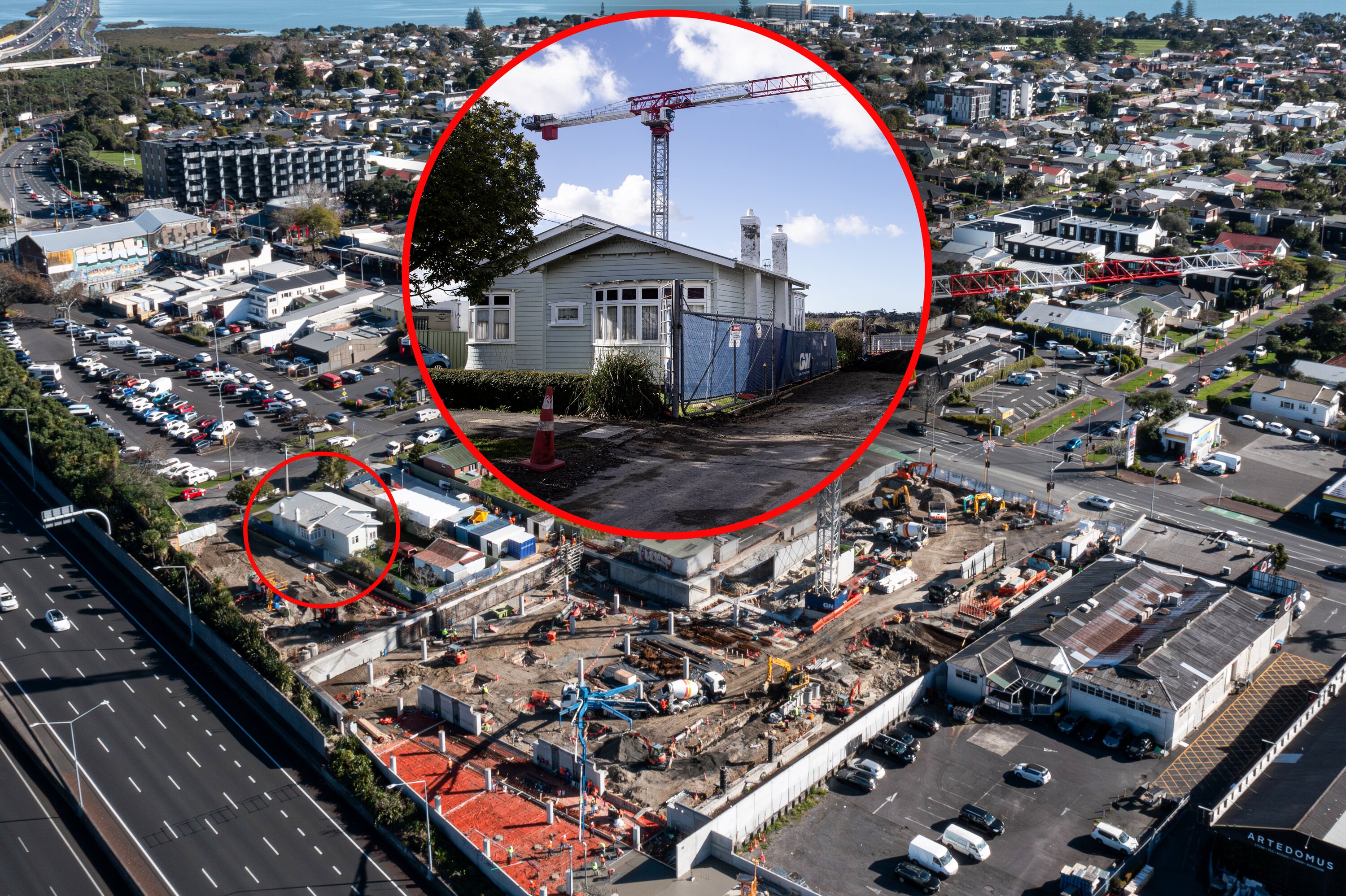 The New World construction site on Great North Rd in Pt Chevalier, with 12 Parr Rd featured inset. Photo / Jason Dorday