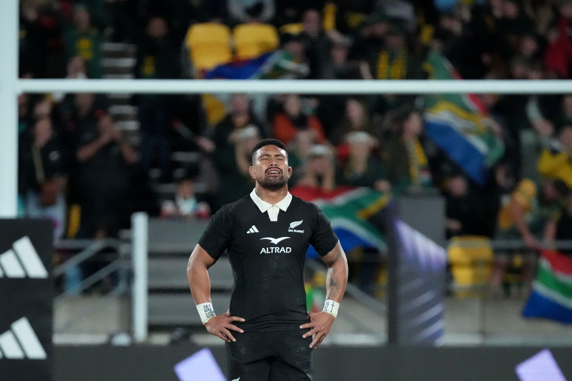 All Blacks loosie Ardie Savea shows his frustration after their humiliating 43-10 defeat to the Springboks in Wellington. Photo / Photosport