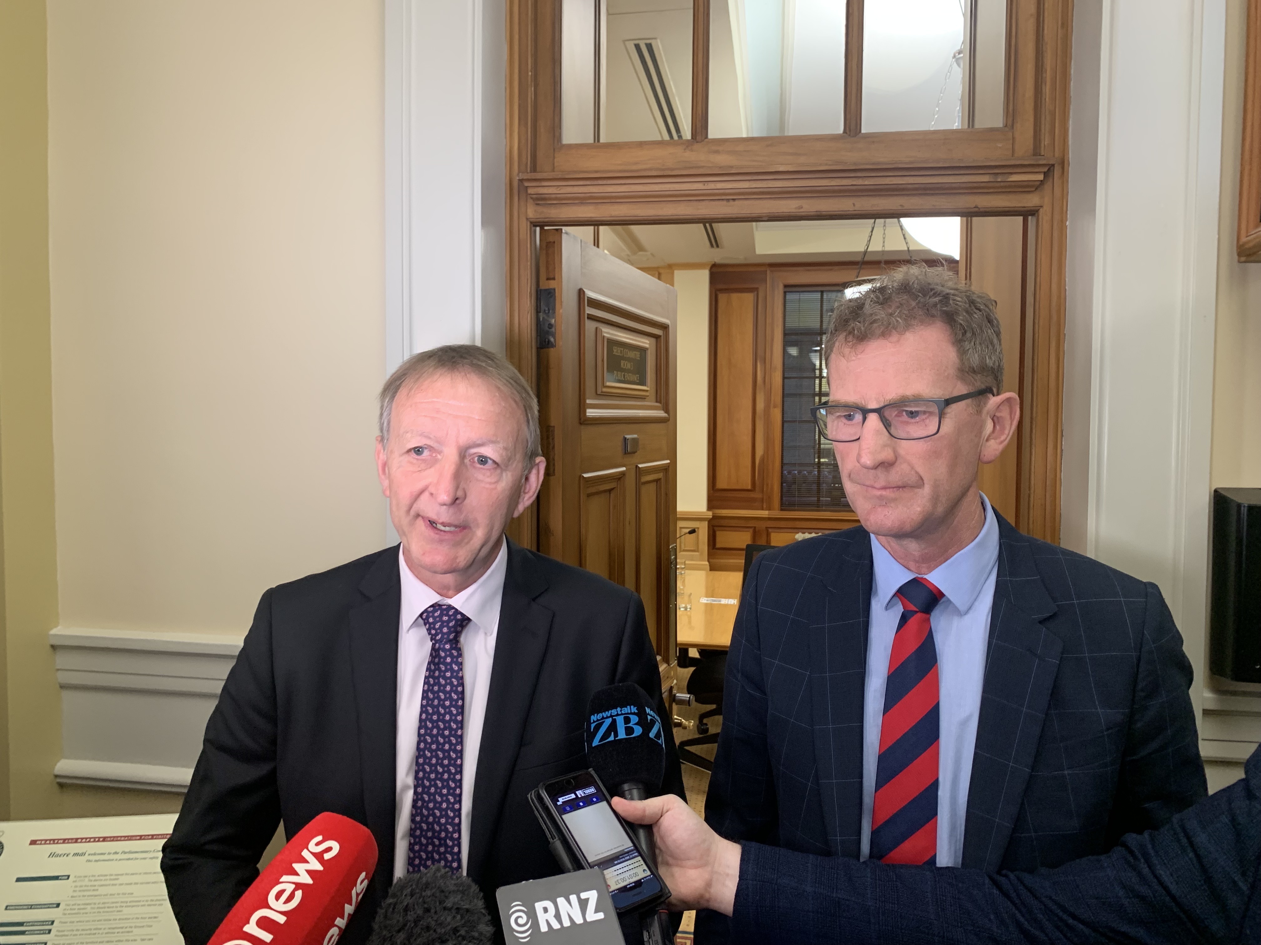 Security Intelligence Service (SIS) acting director-general Phil McKee (left) and Government Communications Security Bureau (GCSB) director-general Andrew Hampton appeared before the committee in March. Photo / Adam Pearse