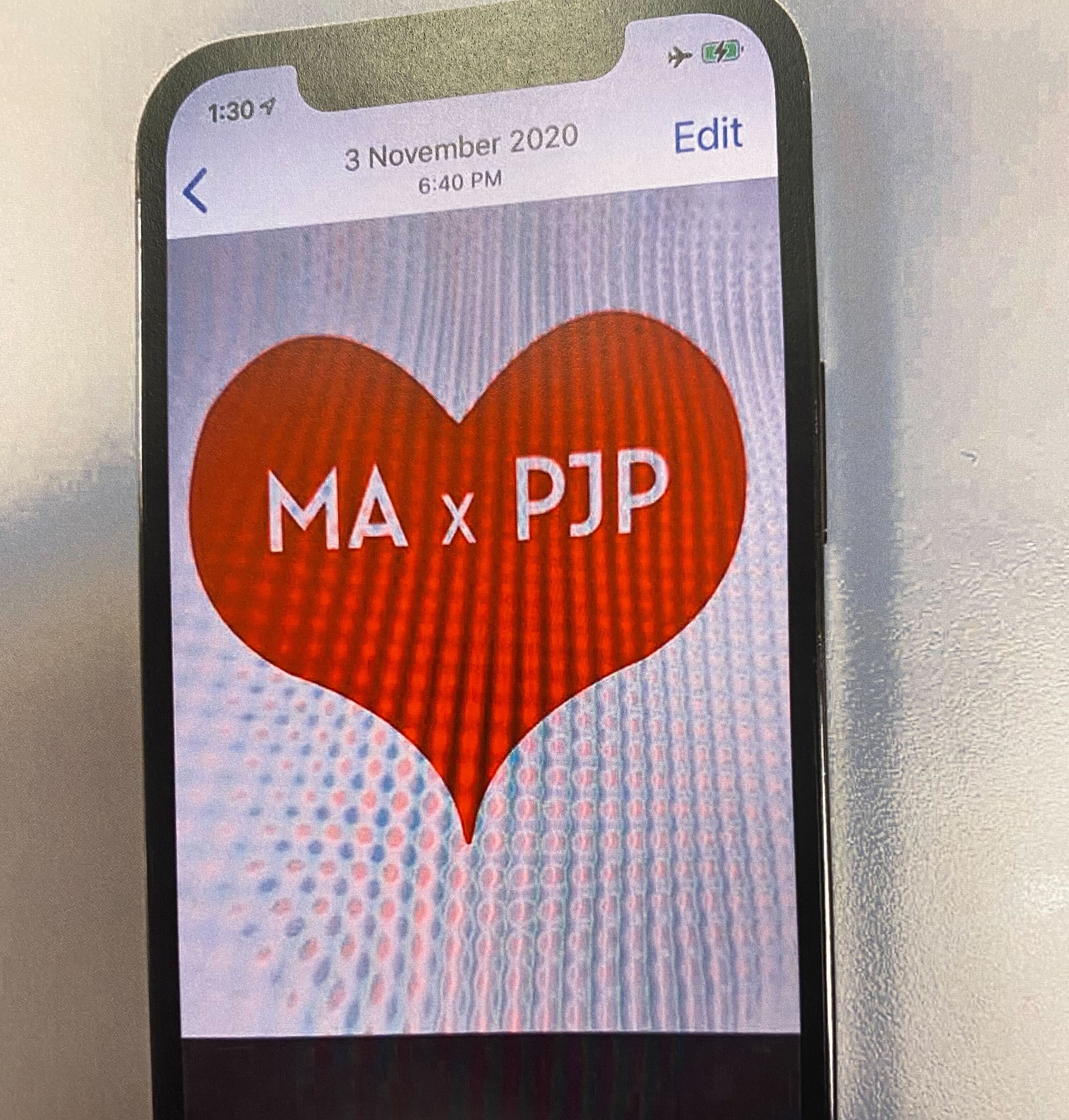 An image saved on Auckland eye surgeon Philip Polkinghorne's phone appears to show his initials and those of Sydney escort Madison Ashton. Photo / New Zealand Police