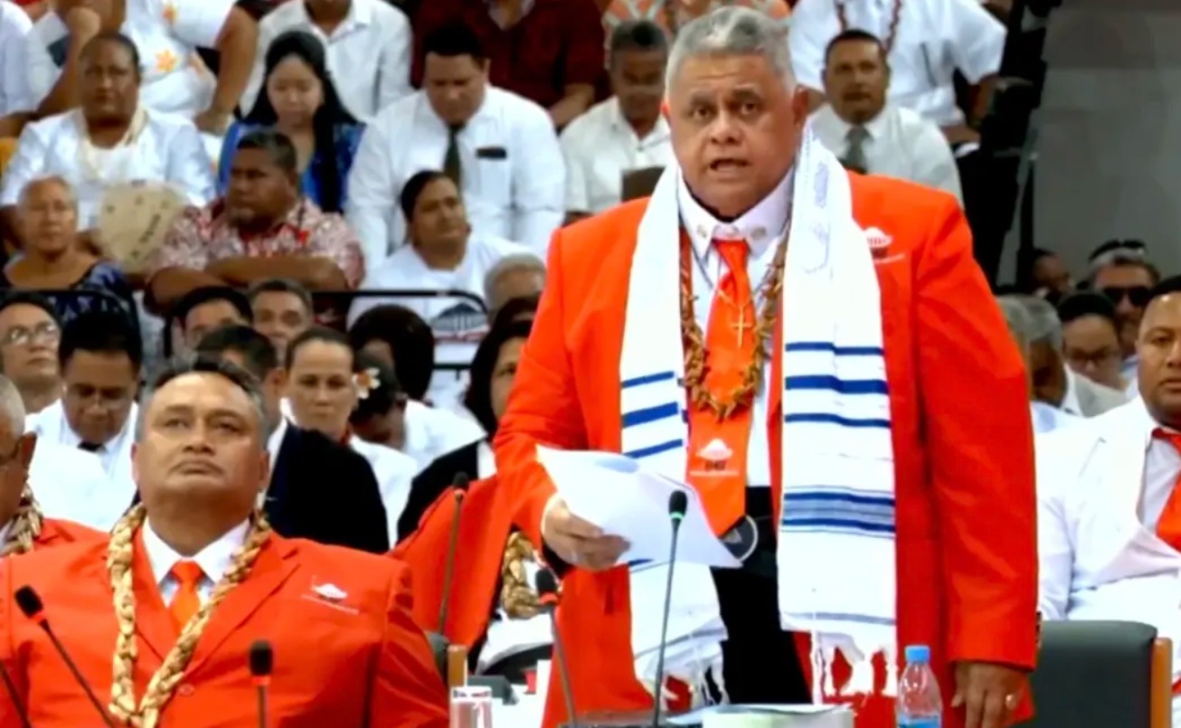 Samoa's newly elected Prime Minister La'aulialemalietoa speaking during the opening of the 18th Parliament. Photo / Samoa Parliament