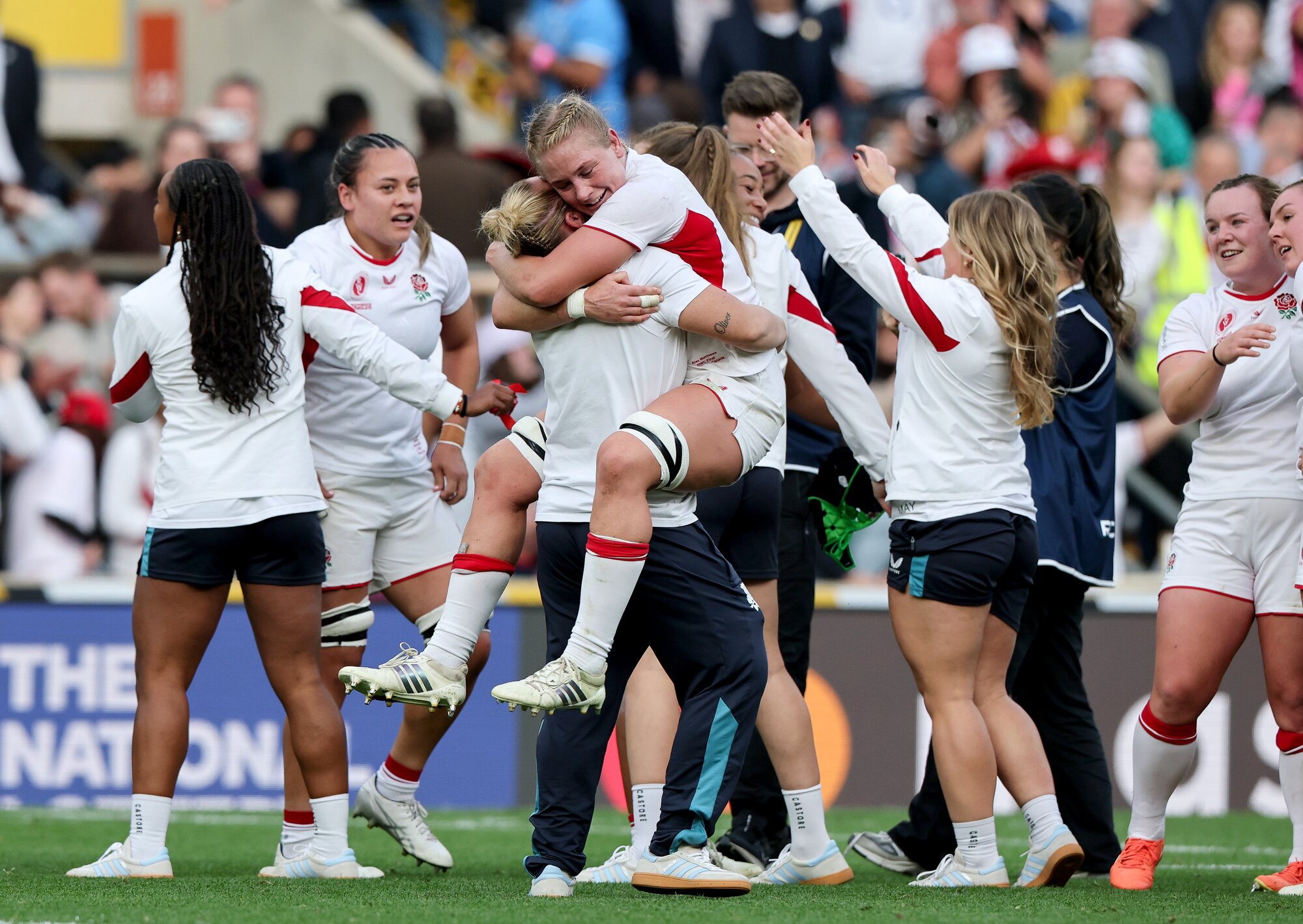 England players celebrate after winning the Women's Rugby World Cup final, at Twickenham. Photo / Photosport