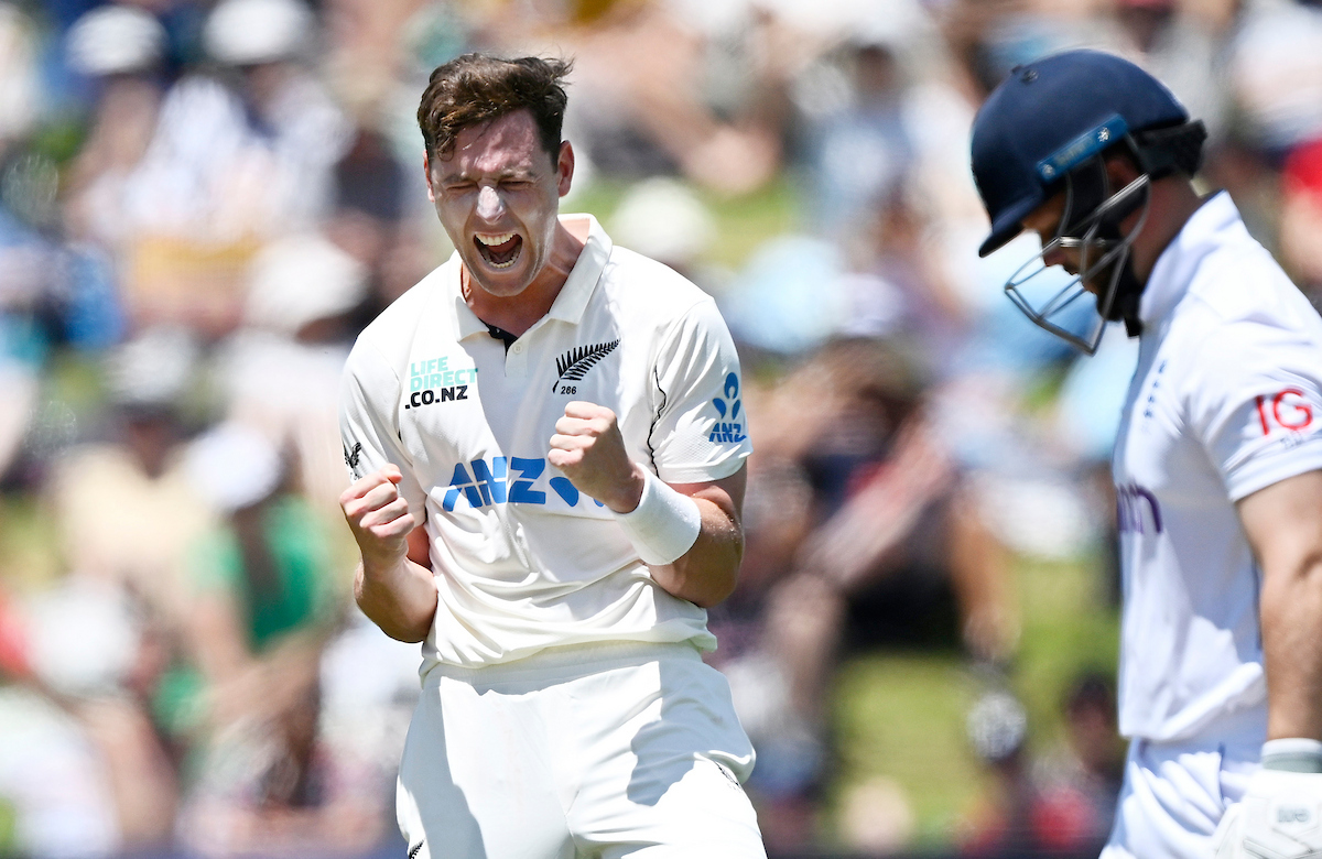 Matt Henry celebrates the wicket of Ben Duckett during the third test against England in Hamilton in December. Photo / Photosport