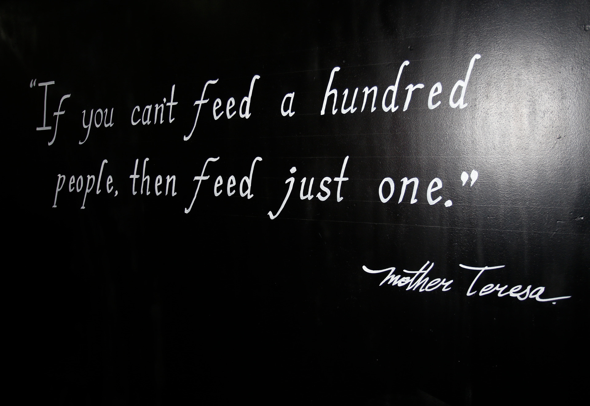 This Mother Teresa quote accompanies a full size mural in a room that also contains a library. Photo/Michael Cunningham