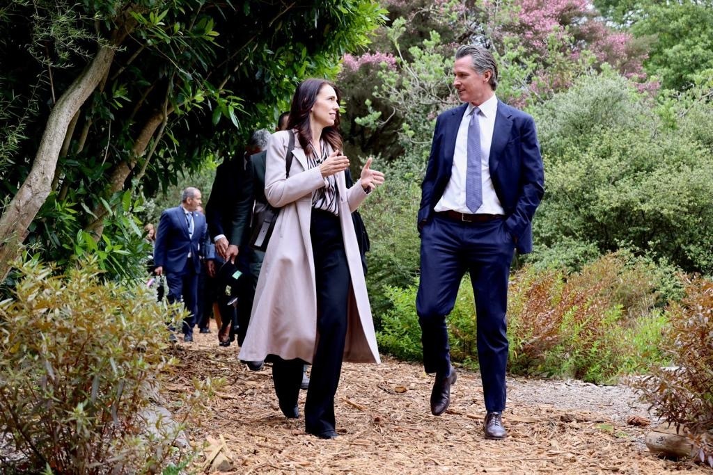 Prime Minister Jacinda Ardern and California Governor Gavin Newsom in San Francisco Botanical Gardens. Photo / supplied by Office of Governor Gavin Newsom