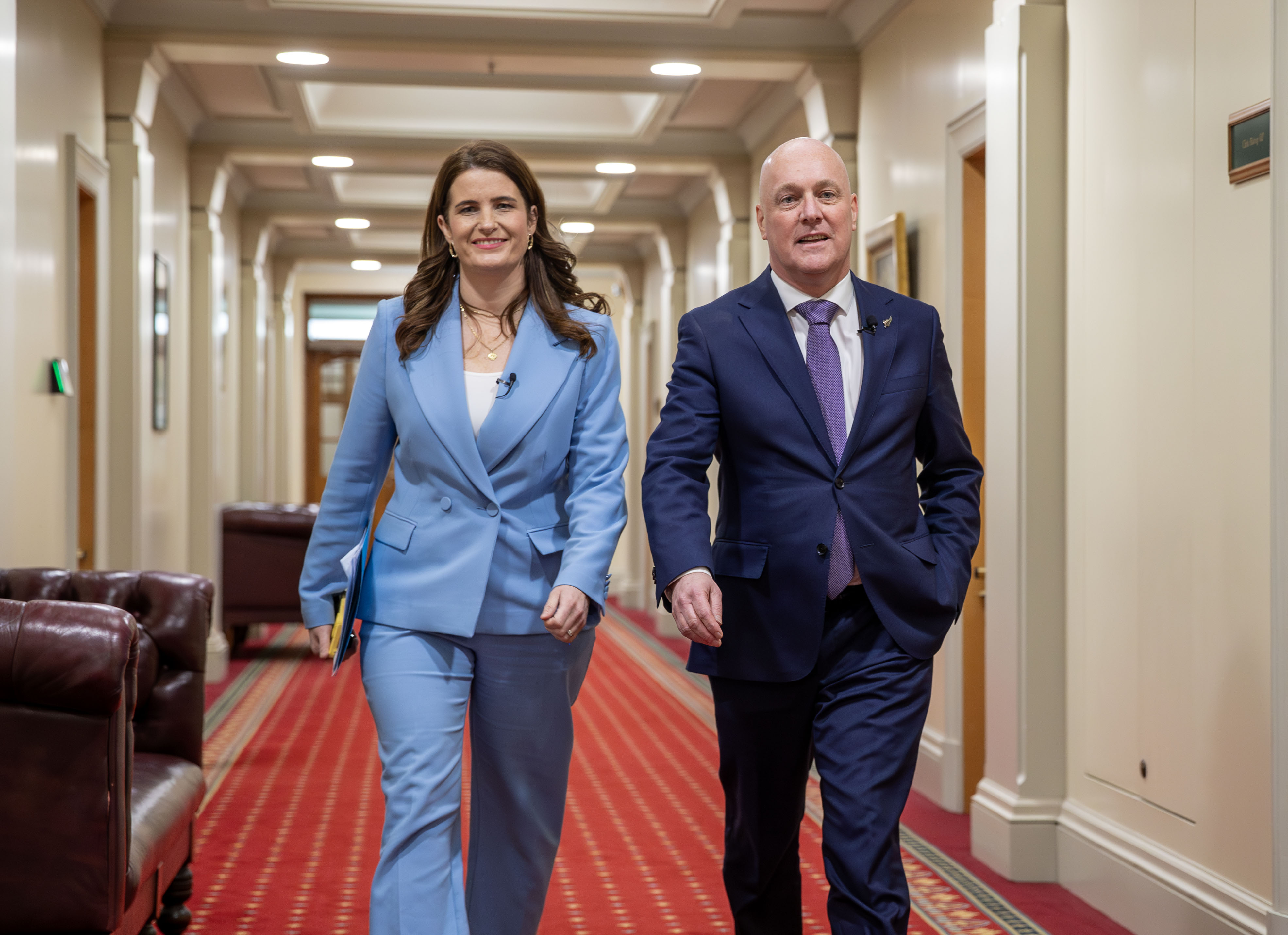 National leader Christopher Luxon and finance spokeswoman Nicola Willis arriving to announce their tax plan. Photo / Mark Mitchell