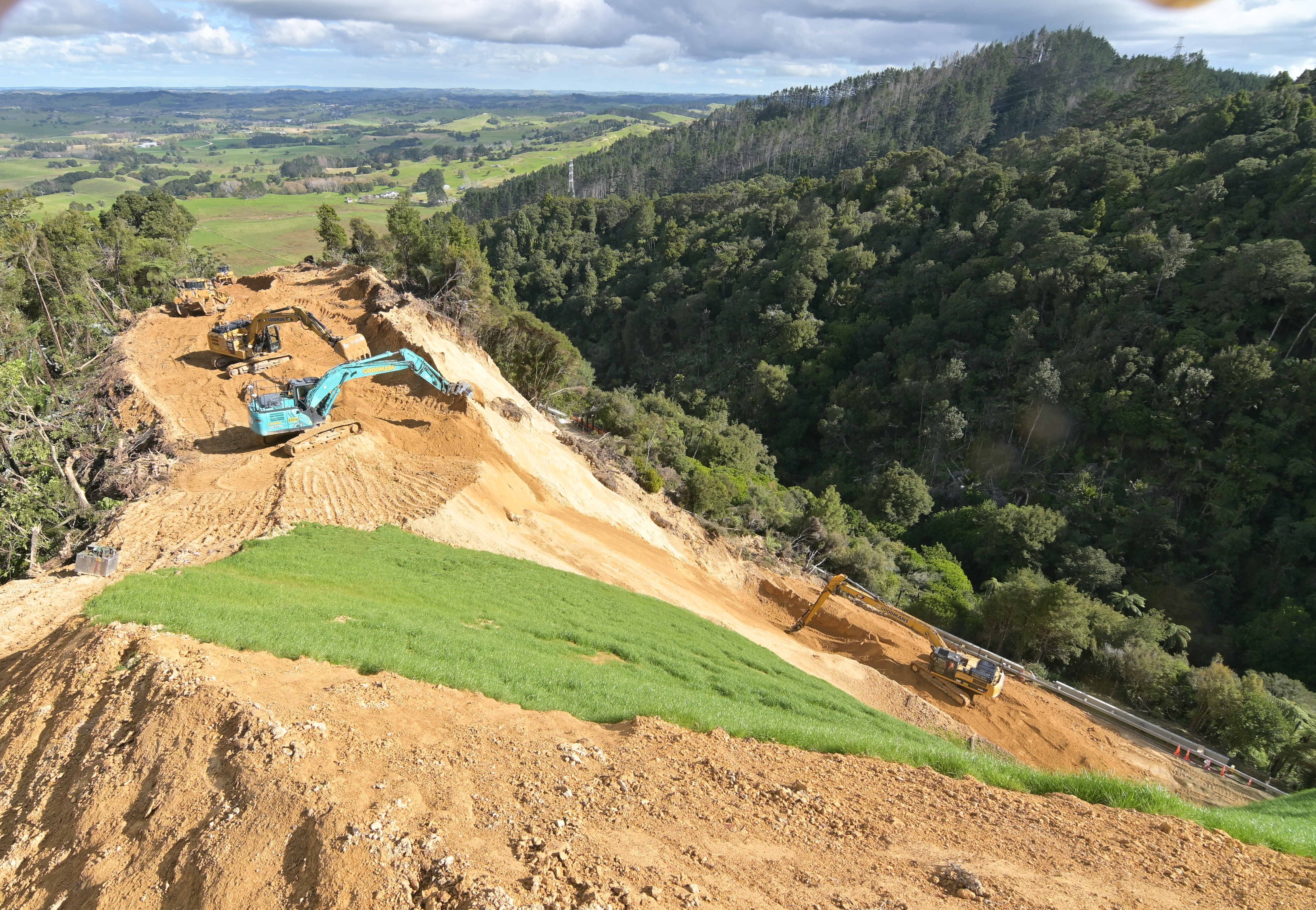 Excavators work at the top of the Kauri Tree Corner ridgeline.