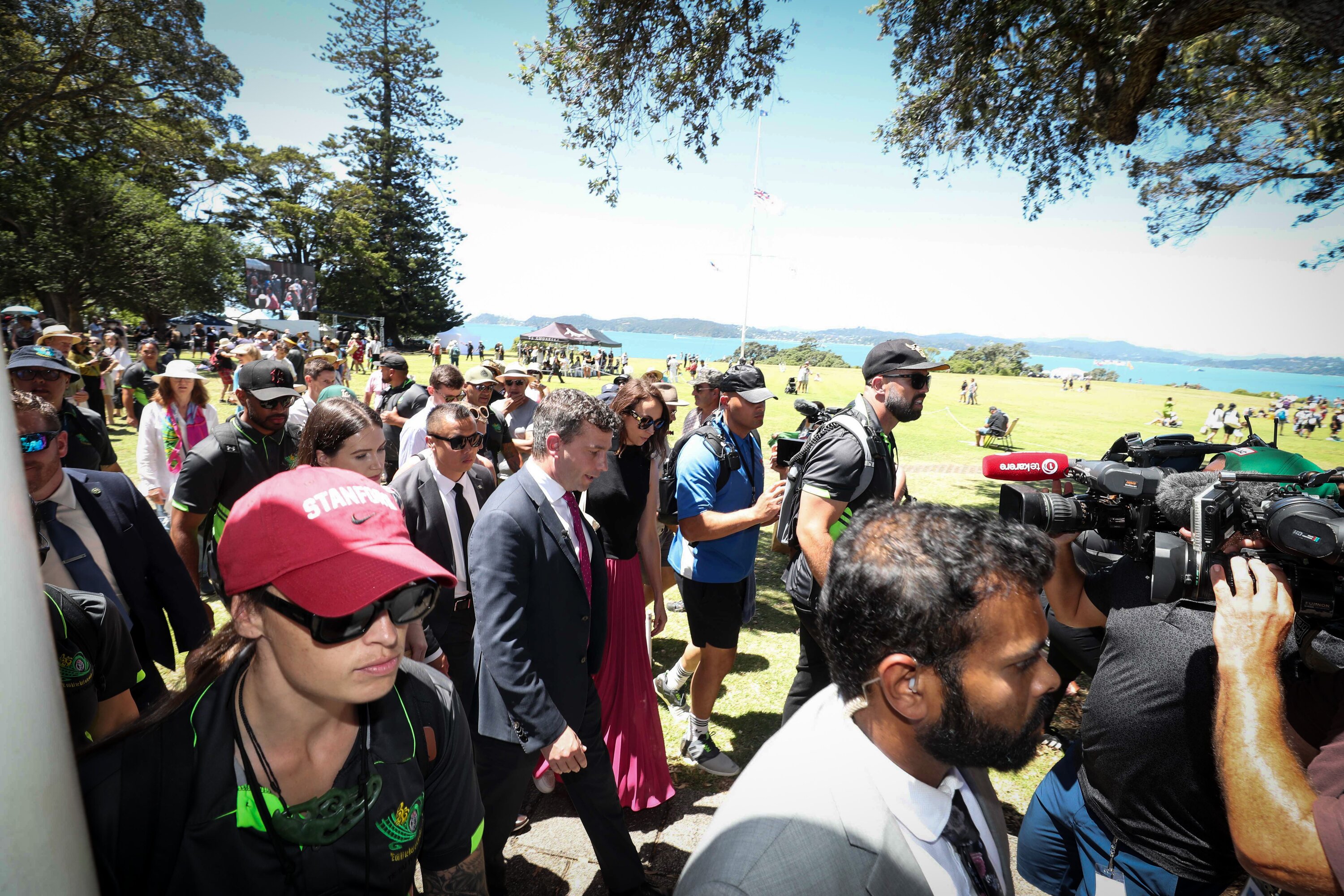 Act leader David Seymour leaving the Waitangi marae after his speech. Photo / Michael Cunningham