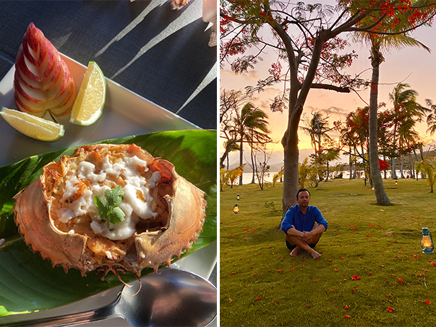 (From left) Dawn's classic Fijian cooking; Viva's creative & fashion director Dan Ahwa explores the 14-acre private island. Photos / Supplied