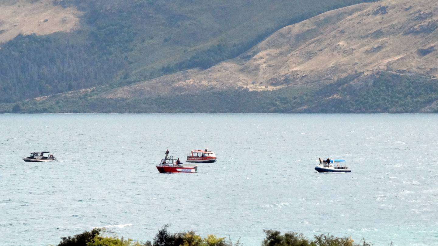 Planes, boats and jet skis took part in the initial search for missing skydiver Tyler Nii in Queenstown's Lake Wakatipu. Photo / Mandy Cooper