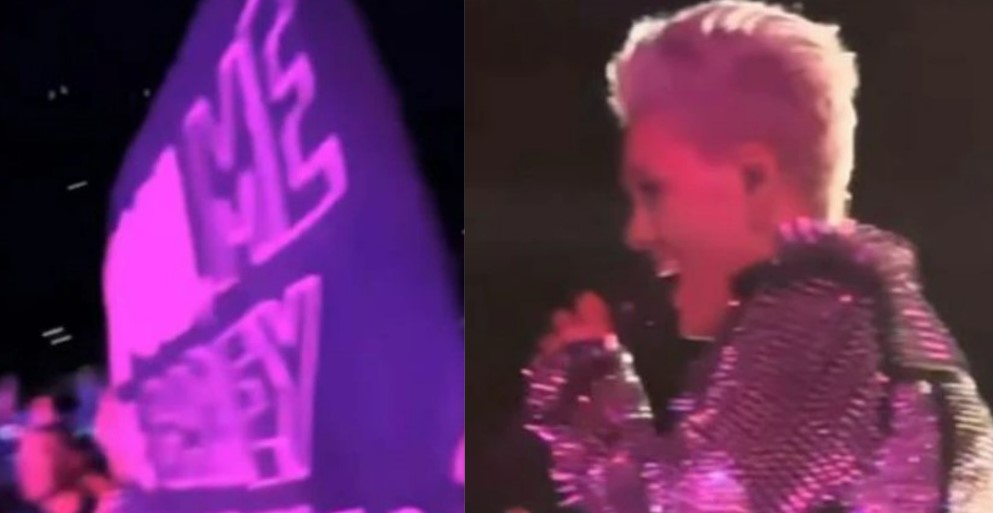 Pink was speechless after reading the fan's sign. Photo / Instagram @pink_fanclub