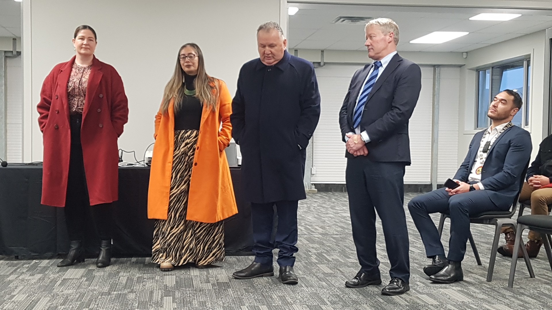 Northland-based MPs Willow-Jean Prime (Labour), Hūhana Lyndon (Greens), Shane Jones (NZ First) and Grant McCallum (National) attending the opening of two new community projects in Kaitāia.