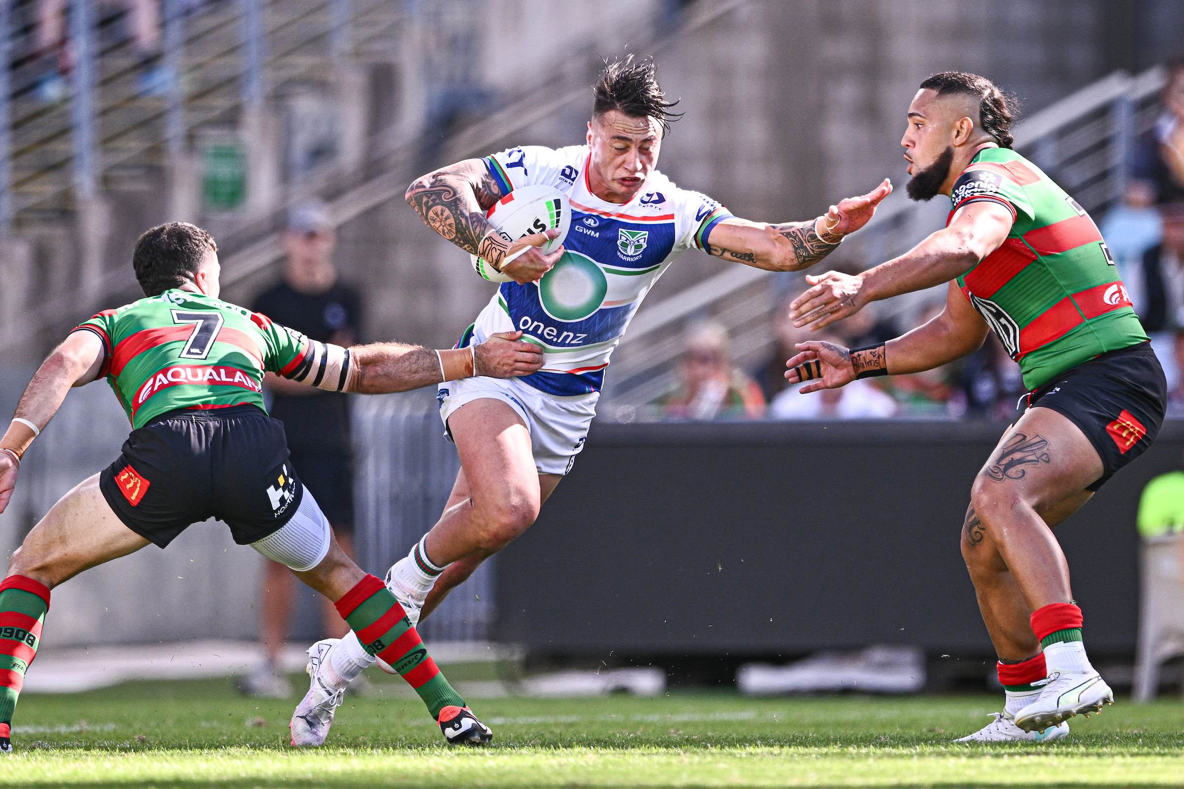 Charnze Nicoll-Klokstad ran for more than 260m against the Rabbitohs. Photo / Photosport