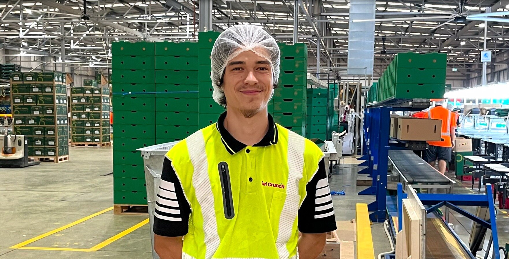Napier's Dionte Hartley, 22, now works fulltime at Kiwi Crunch, operating the robotics control box.