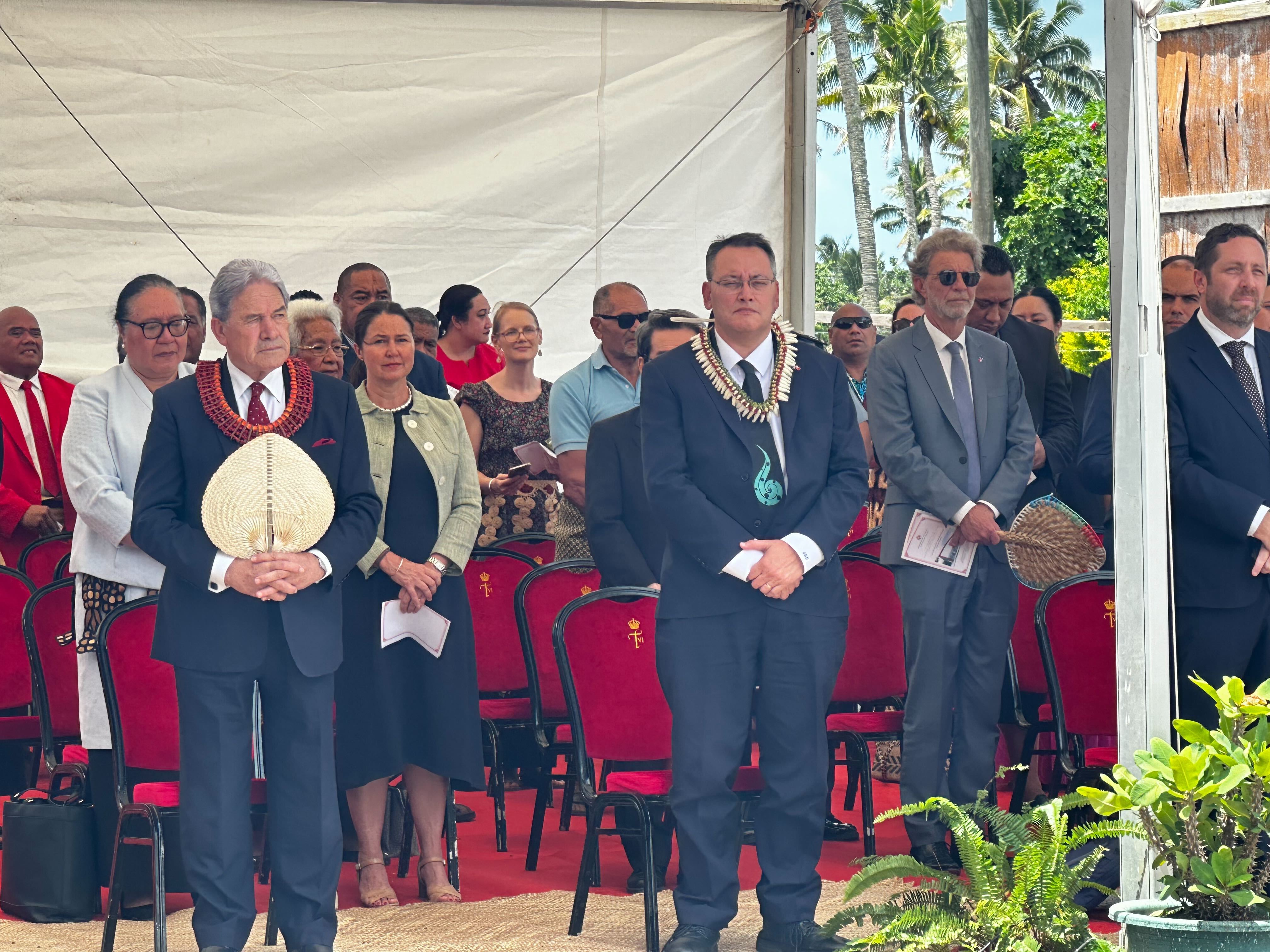 Deputy Prime Minister Winston Peters and Minister of Health Dr Shane Reti at the opening of a new pharmaceutical and medical facility in Tonga. Photo / Grace Fiavaai