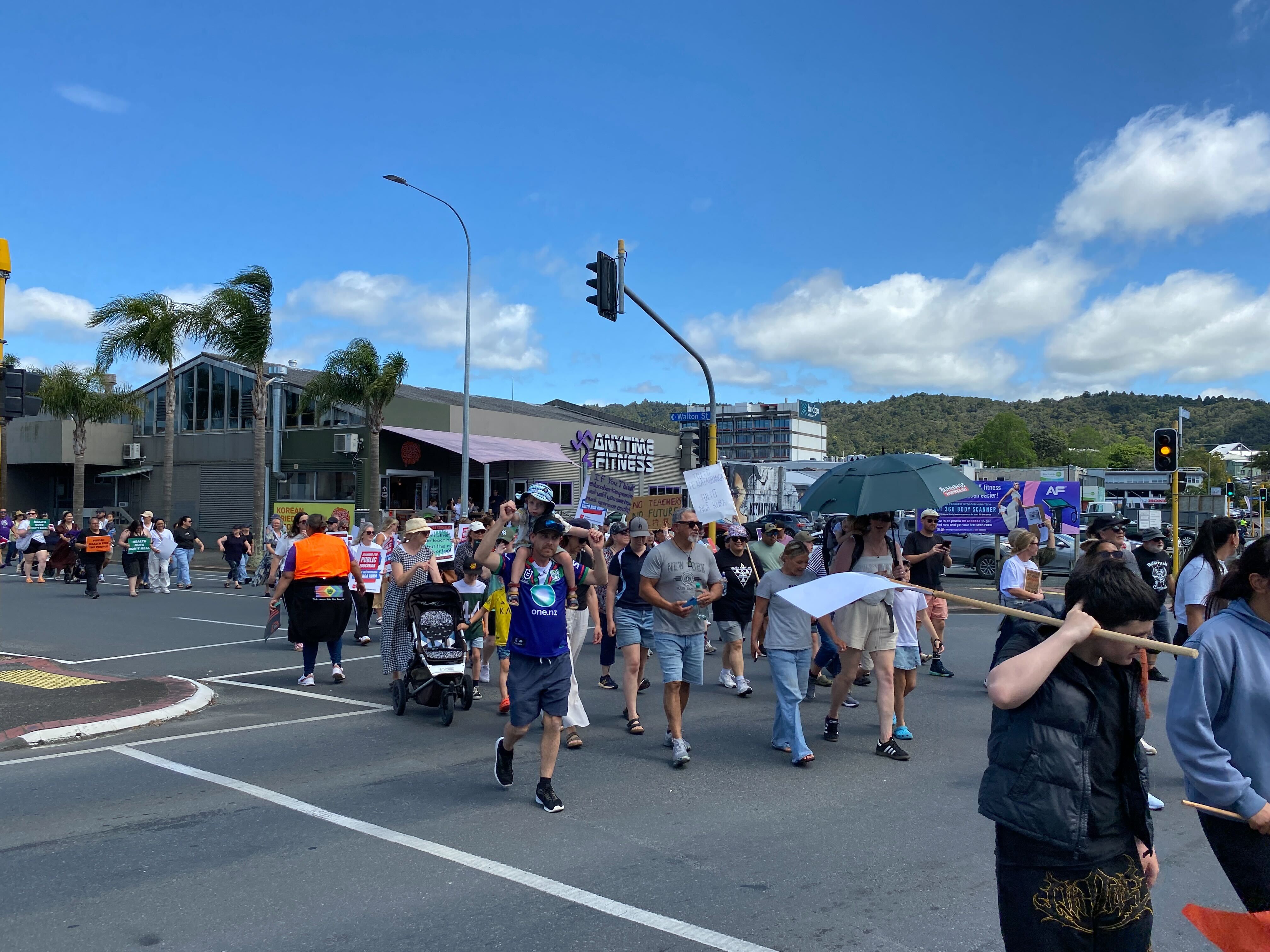Traffic was at a standstill for about 10 minutes while the Whangārei march passed through. Photo / Denise Piper
