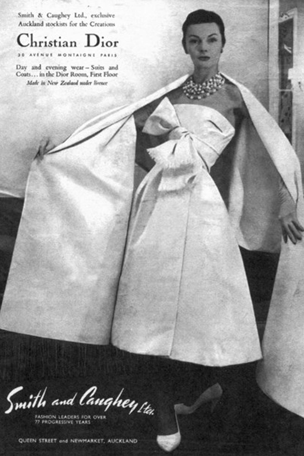 Smith & Caughey’s Christian Dior advertisement in a 1957 issue of Vogue New Zealand. Photo / New Zealand Fashion Museum