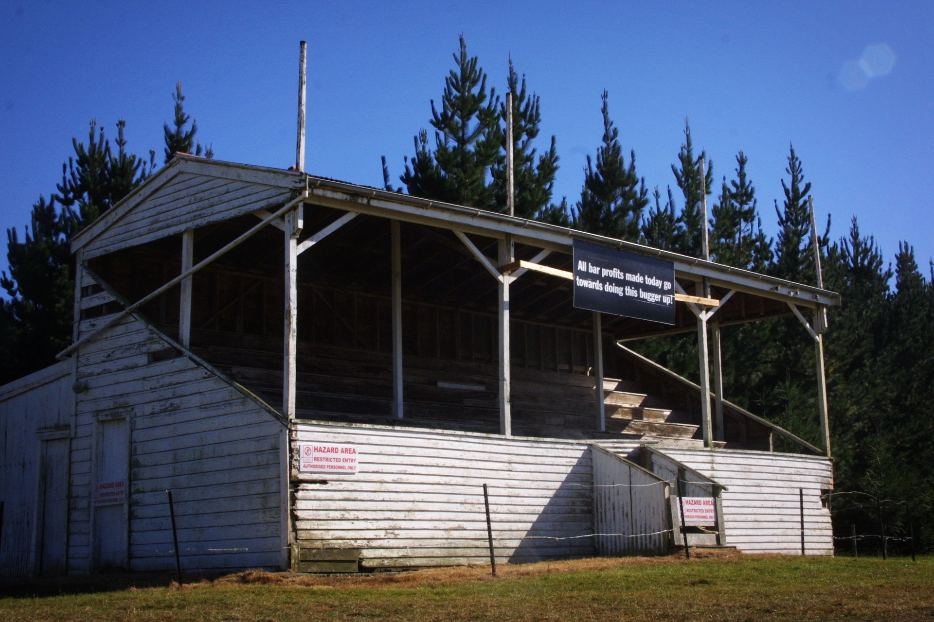 The Mangatainoka Grandstand (pictured in 2006) was badly damaged in a fire in 2020.