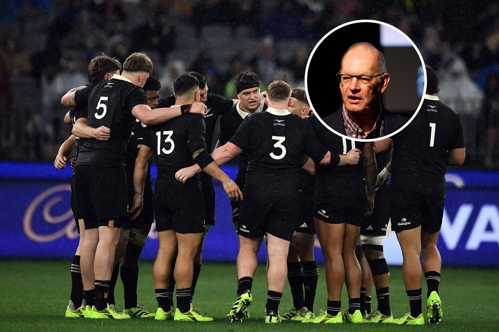 All Blacks captain Scott Barrett addresses his team. Inset: Don Tricker is assisting in the review of the side's 2025 performances. Photos / Photosport