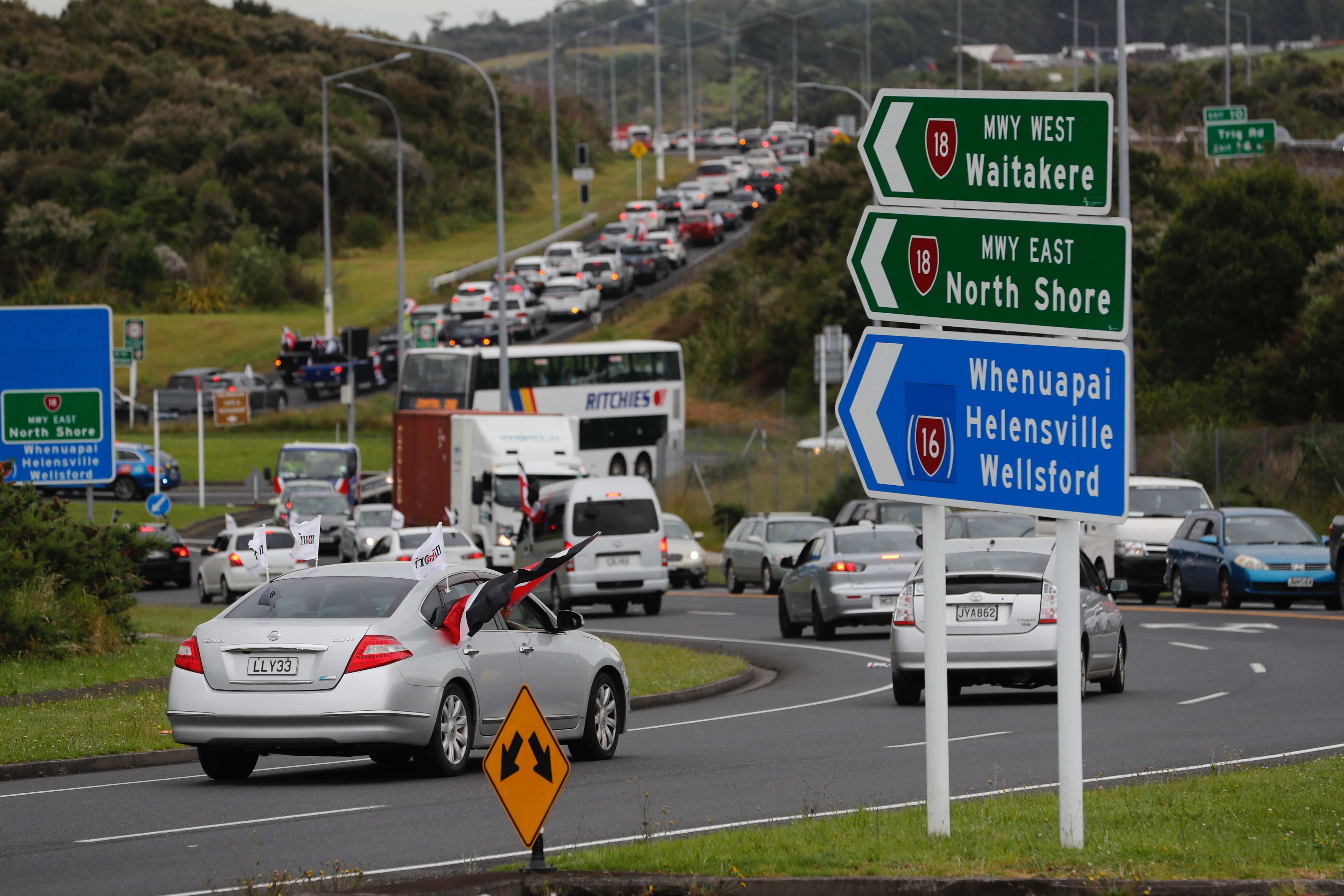 Protesters leaving Hobsonville heading towards the city.