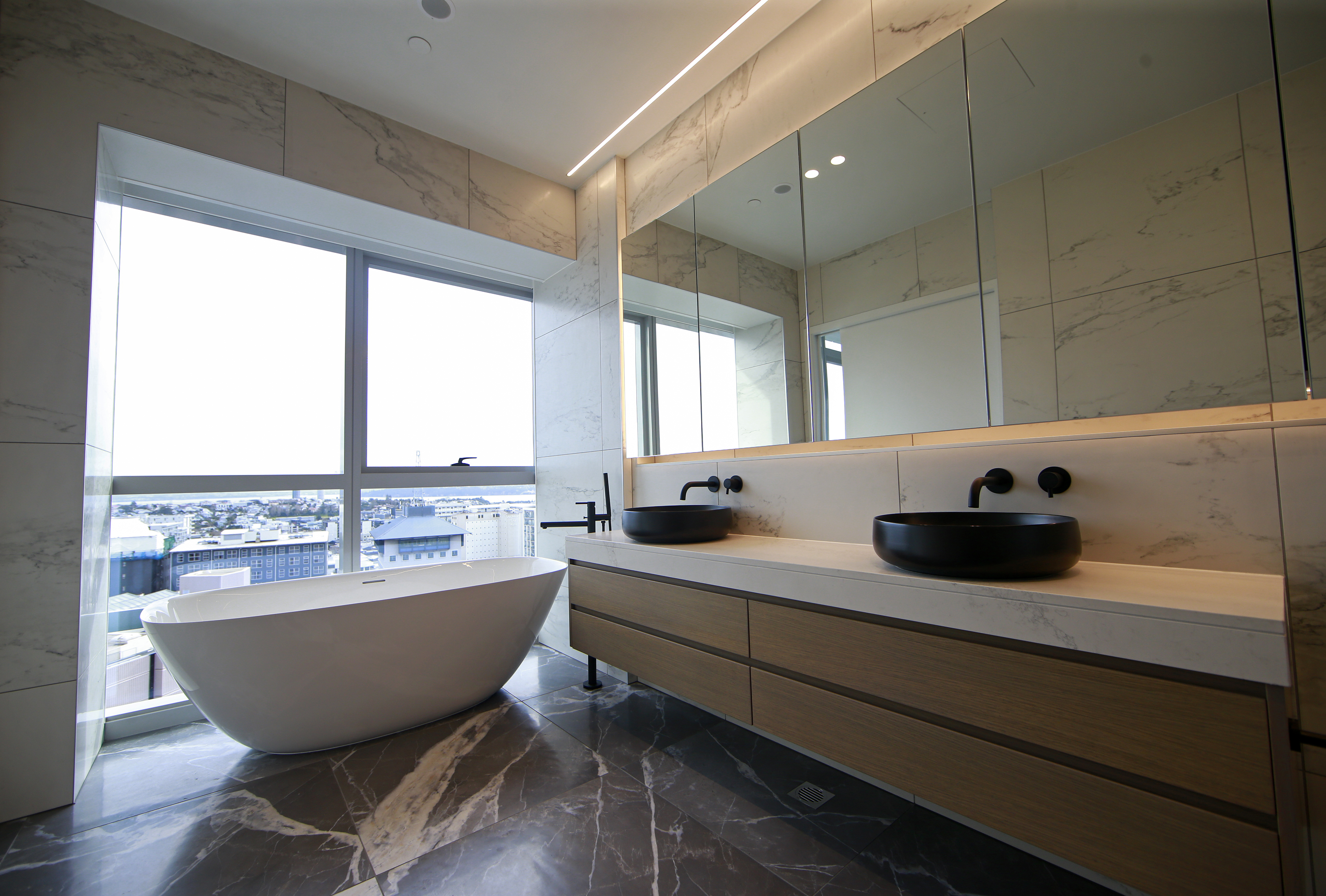 Master bathroom within the $16.5m penthouse of The CAB. Photo / Alex Burton
