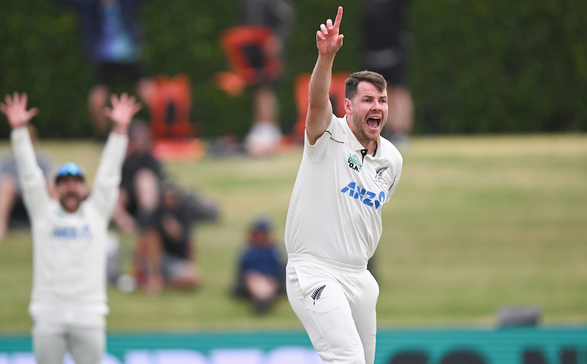 Jacob Duffy unsuccessfully appeals for a wicket on day two of the third test against the West Indies. Photo / Photosport