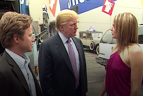 Donald Trump prepares for an appearance on 'Days of Our Lives' with actress Arianne Zucker. He is accompanied to the set by Access Hollywood host Billy Bush. Photo / Washington Post