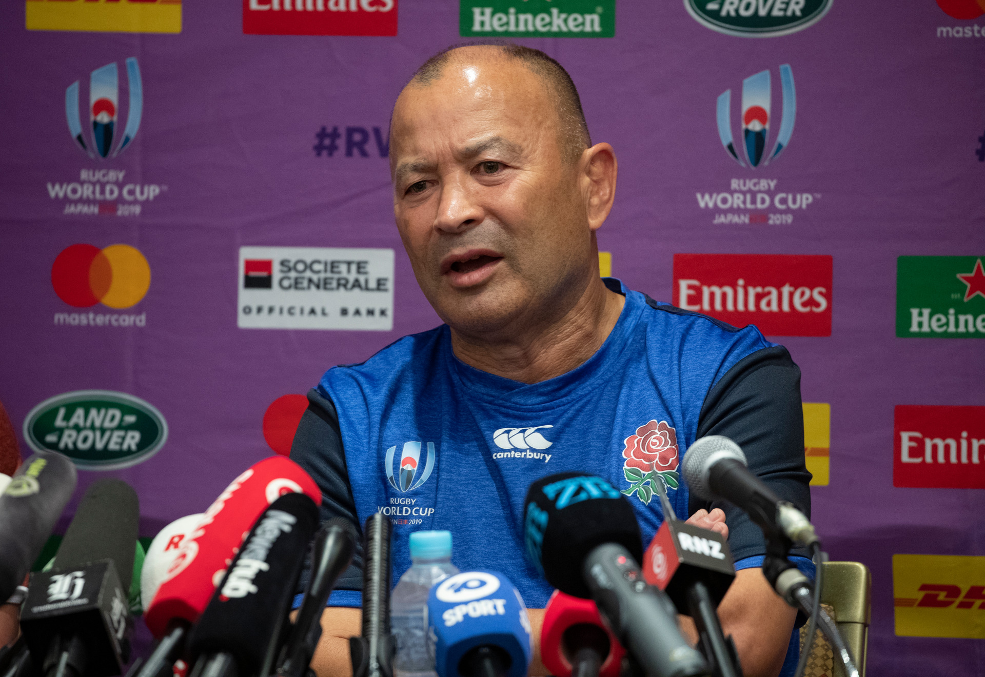 England coach Eddie Jones during a press conference after naming their team to play New Zealand in the Rugby World Cup semi-final, Tokyo, Japan. Photo / Mark Mitchell.