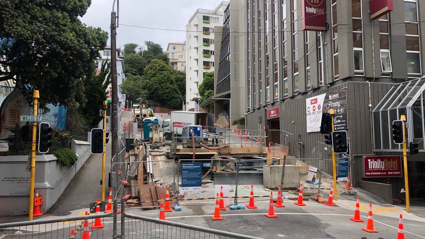 Wastewater was dicharged into the harbour after a tunnel collapsed under Dixon St in the CBD. Photo / Georgina Campbell