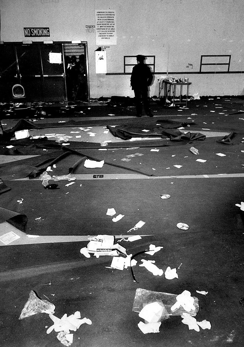 The aftermath of a 1991 stampede in which nine people were killed during a celebrity basketball game at City College. Photo / Sara Krulwich, The New York Times