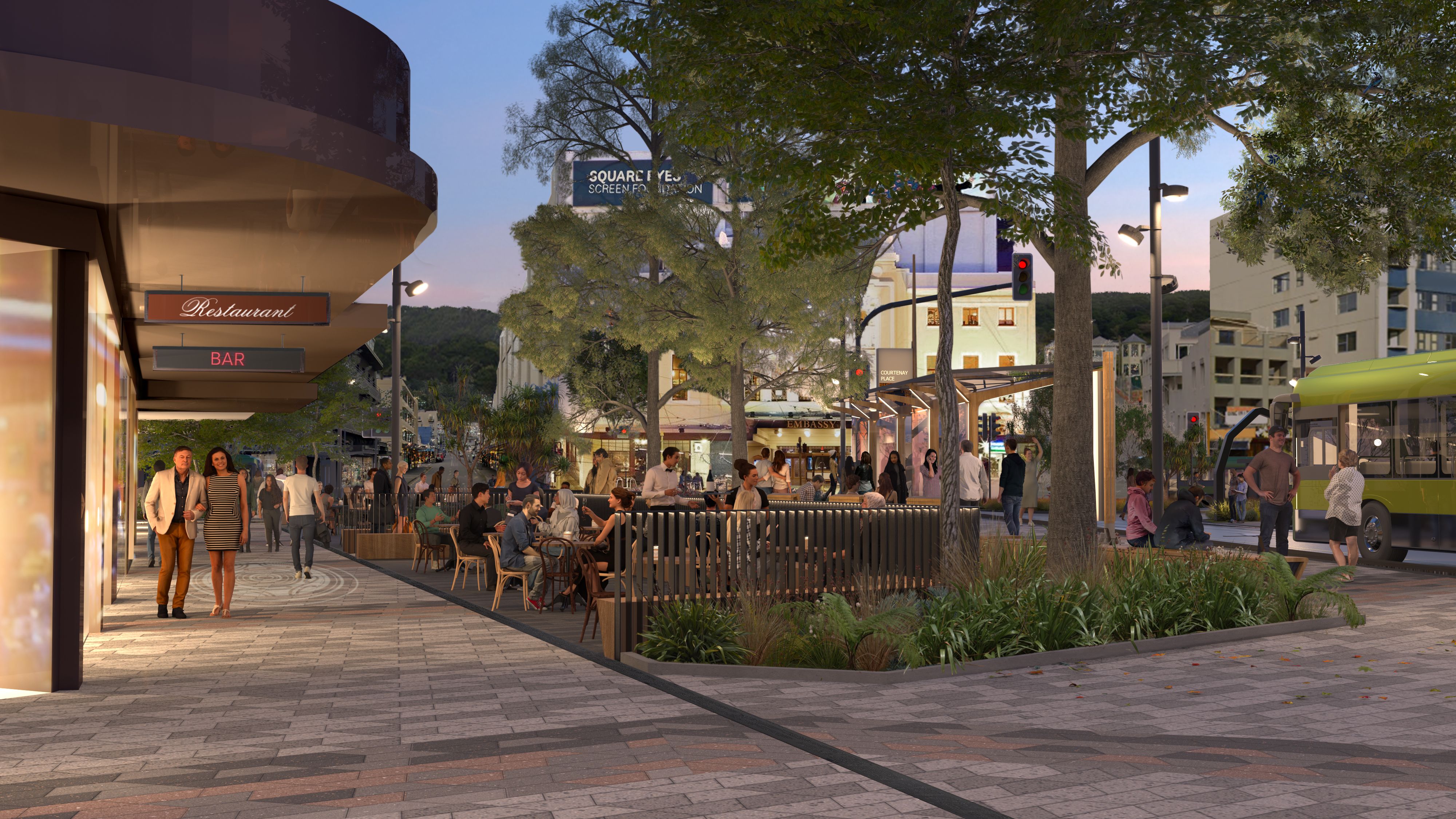 The new design for the Golden Mile includes more outdoor dining space. Photo / WCC