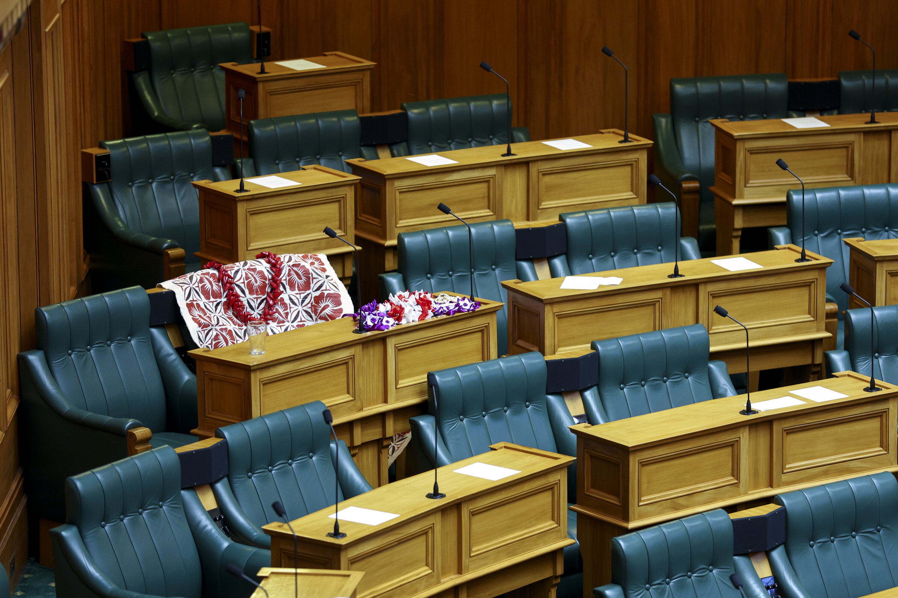 The seat of Fa'anānā Efeso Collins during a tribute in Parliament after the Green MP died last Wednesday. Photo / Hagen Hopkins.