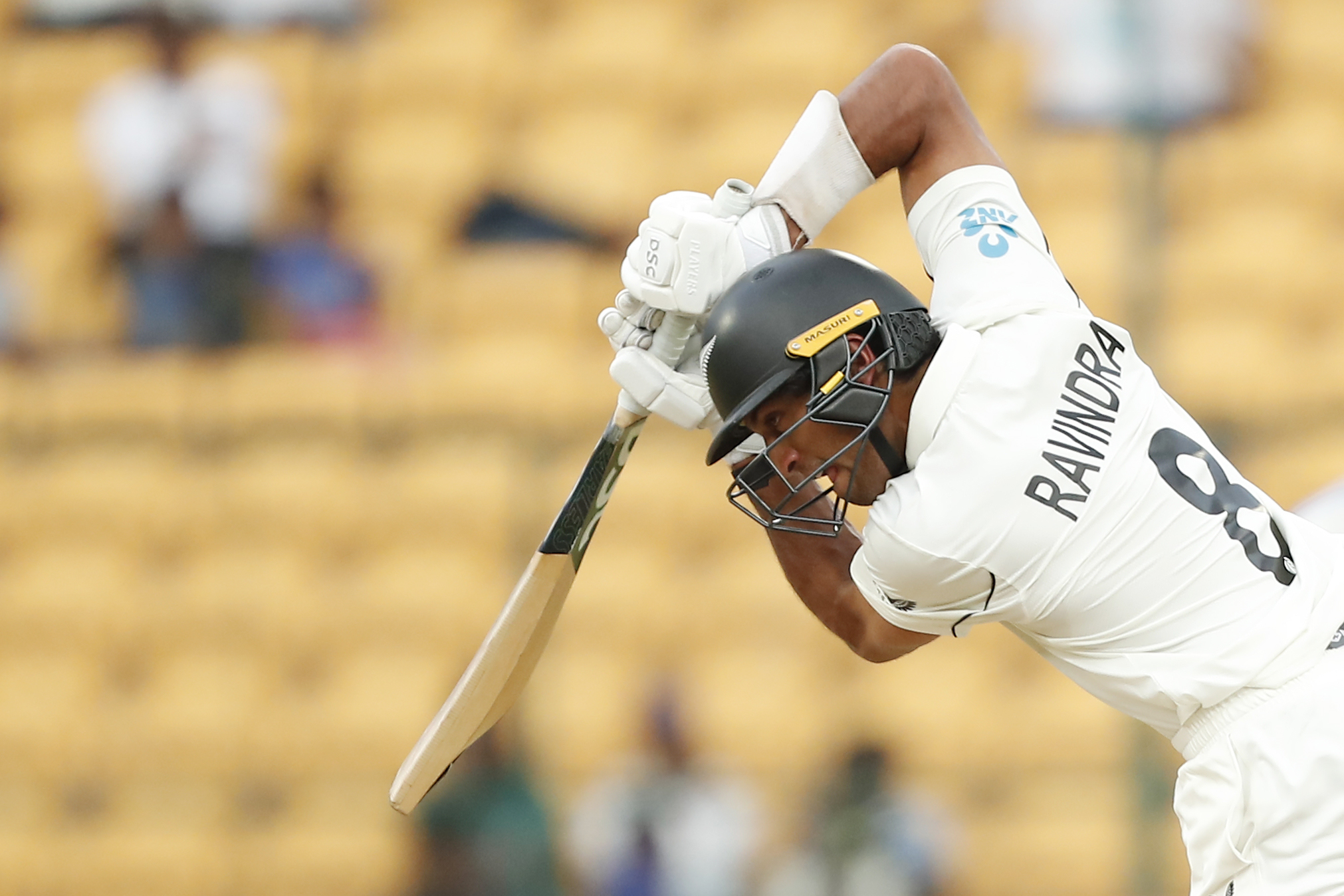 Rachin Ravindra in action during the Black Caps' first test against India. Photo / Photosport