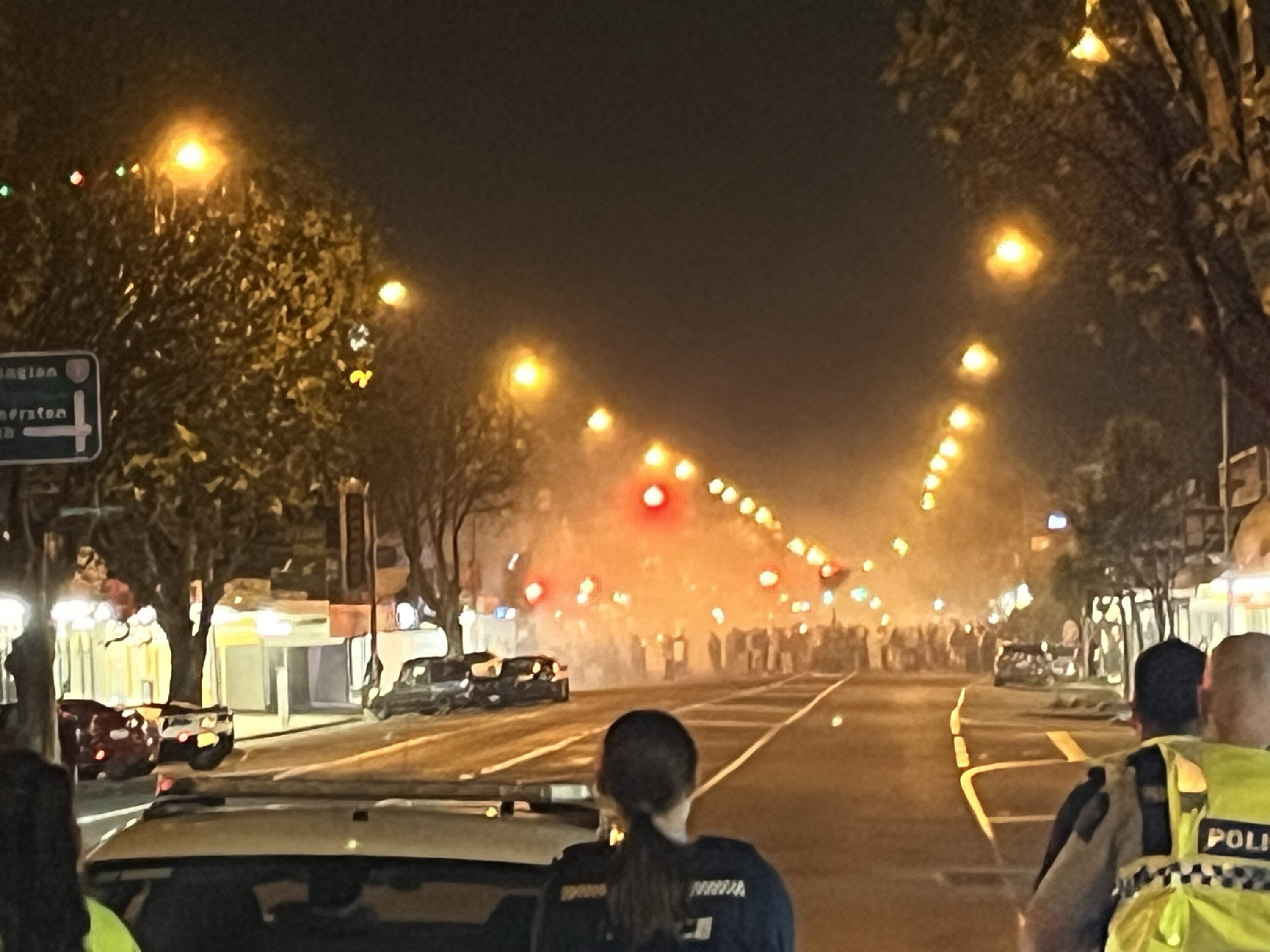 Police were pelted with rocks and bottles which injured two officers and damaged two Police vehicles during antisocial road user activity in Levin overnight on June 1-2. Six cars were impounded, one person was arrested for disorderly behaviour, and another was arrested for obstruction. Photo / Police 
