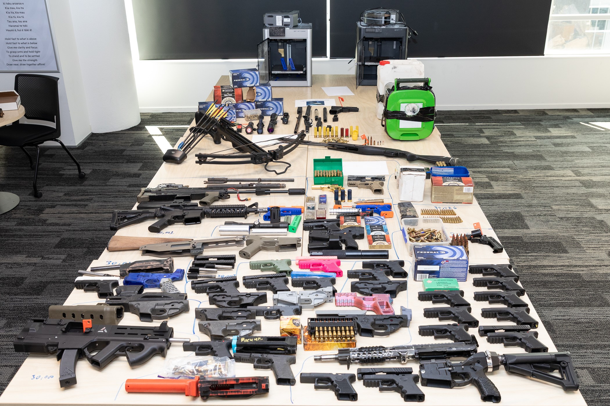 A police haul after shutting down an Auckland syndicate attempting to illegally manufacture 3D printed firearms. Photo / NZ Police