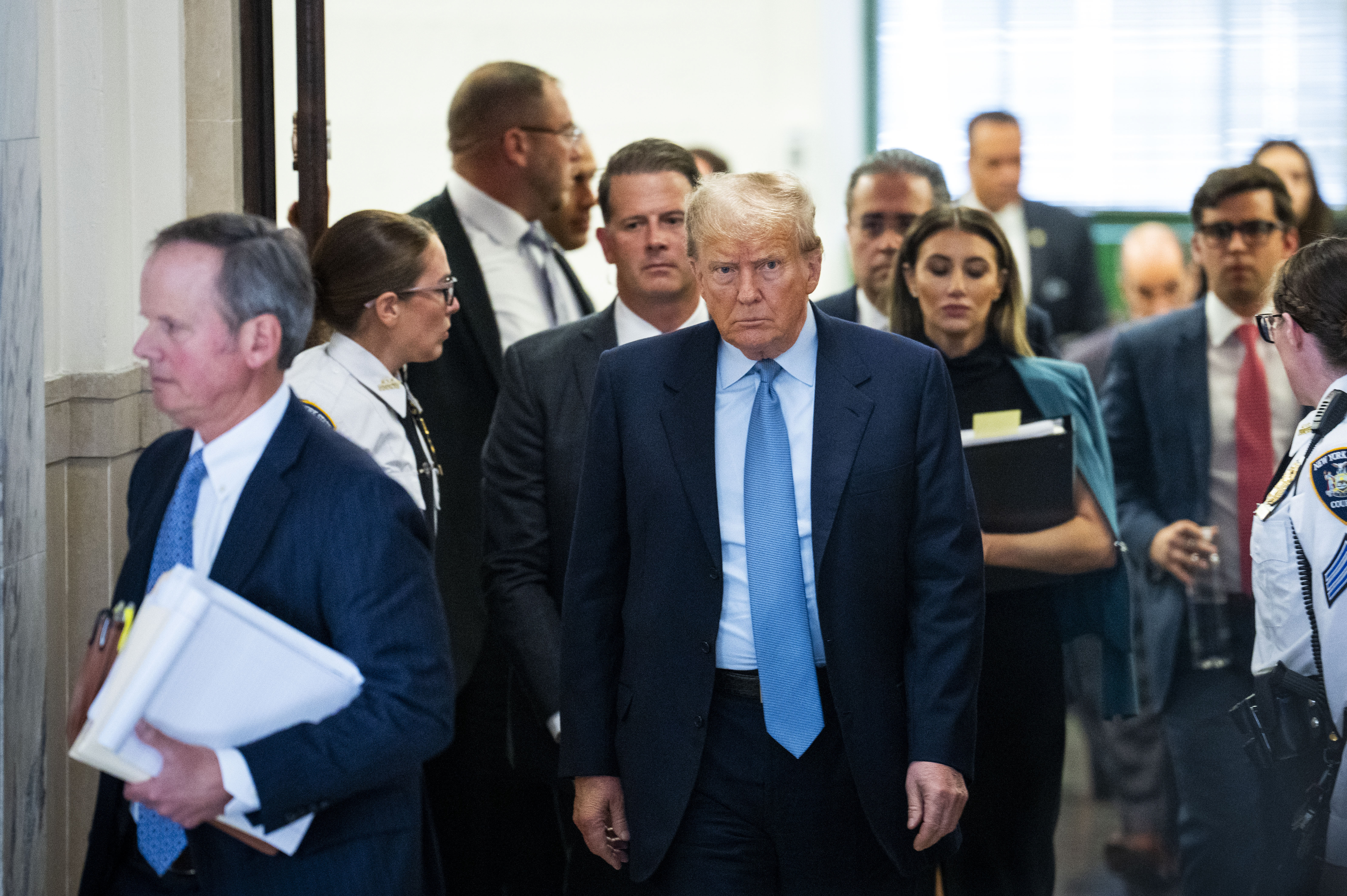 Former president Donald Trump exits the courtroom during a break in his civil fraud trial at the State Supreme Court building in Manhattan, October 18, 2023. Photo / Doug Mills, The New York Times