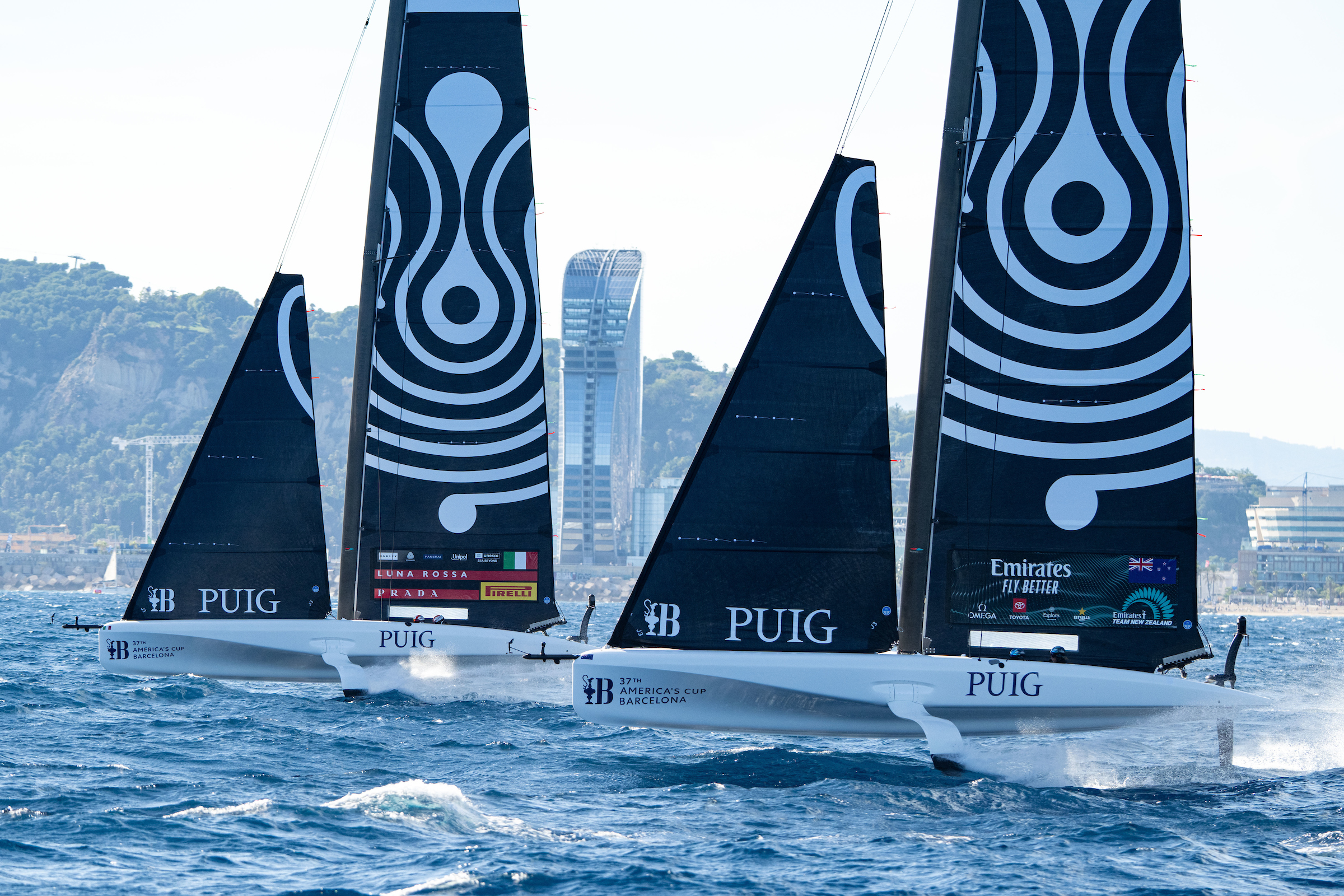 Emirates Team New Zealand finished the day third in the standings, with Luna Rossa Prada Pirelli leading the way. Photo / Ricardo Pinto, America's Cup