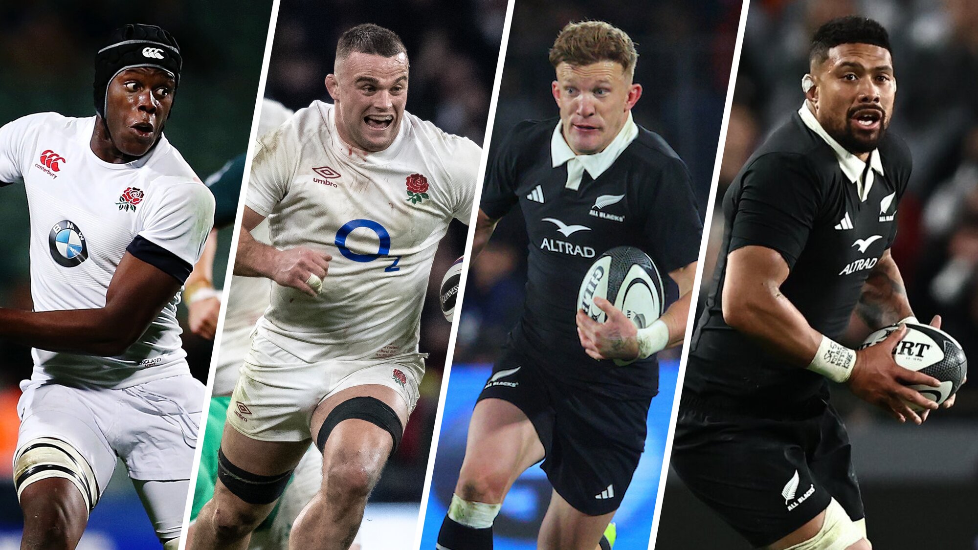 Maro Itoje (from left), Ben Earls, Damian McKenzie and Ardie Savea. Photos / Photosport