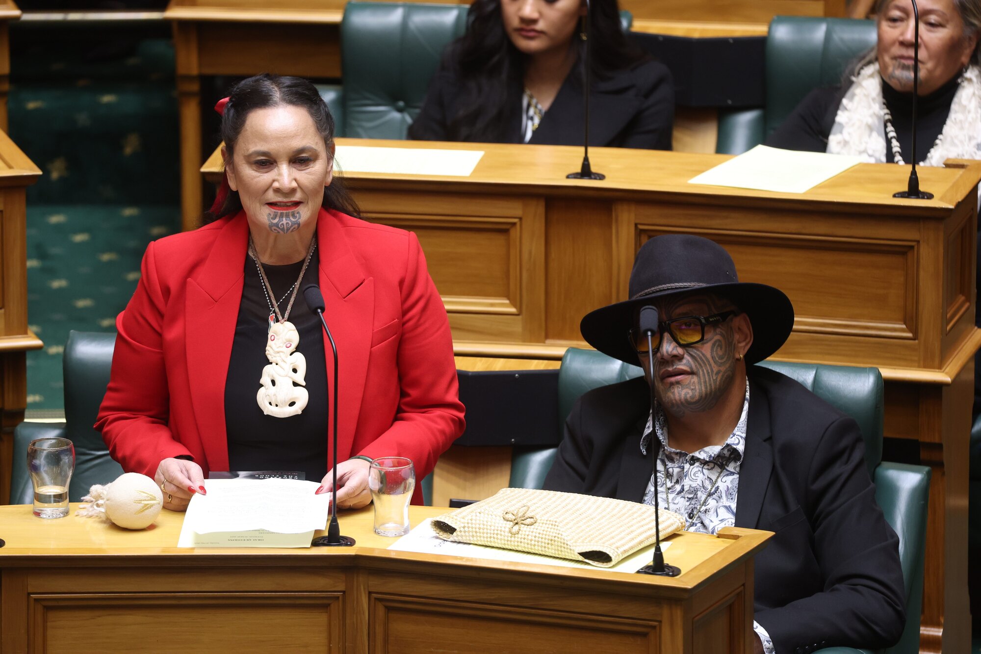 Te Pāti Māori leaders Debbie Ngarewa-Packer and Rawiri Waititi were in Parliament for the debate. Photo / Mark Mitchell 