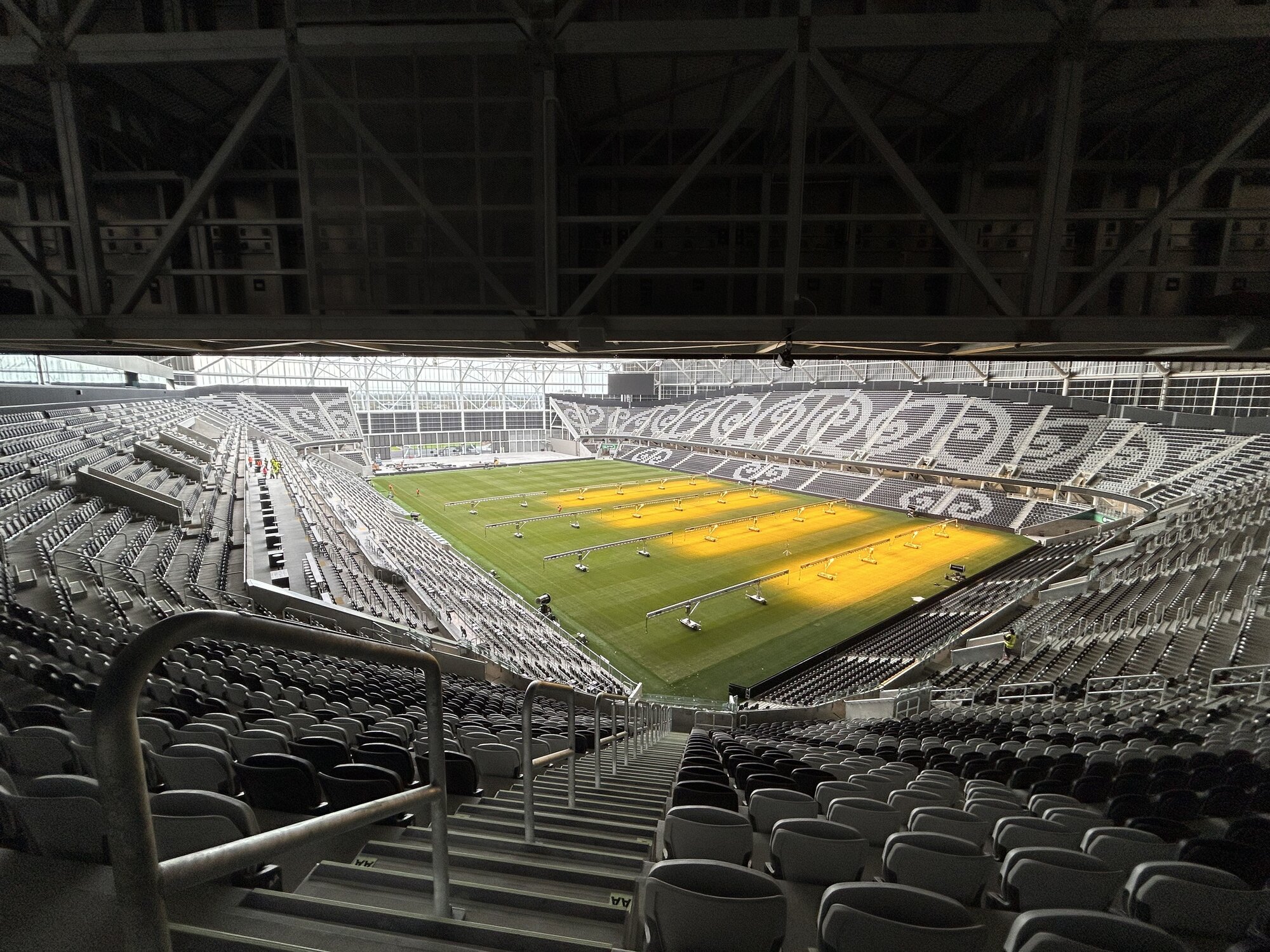 Right behind the big screen at the southern end. Unobstructed views of the field - but you'll get plenty of traffic if you're on the aisle seat. Photo / Mike Thorpe