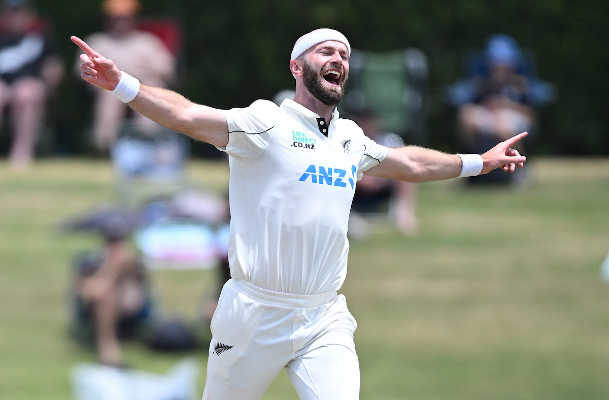 Michael Rae celebrates the wicket of West Indies' Tevin Imlach at Bay Oval. Photo / Photosport