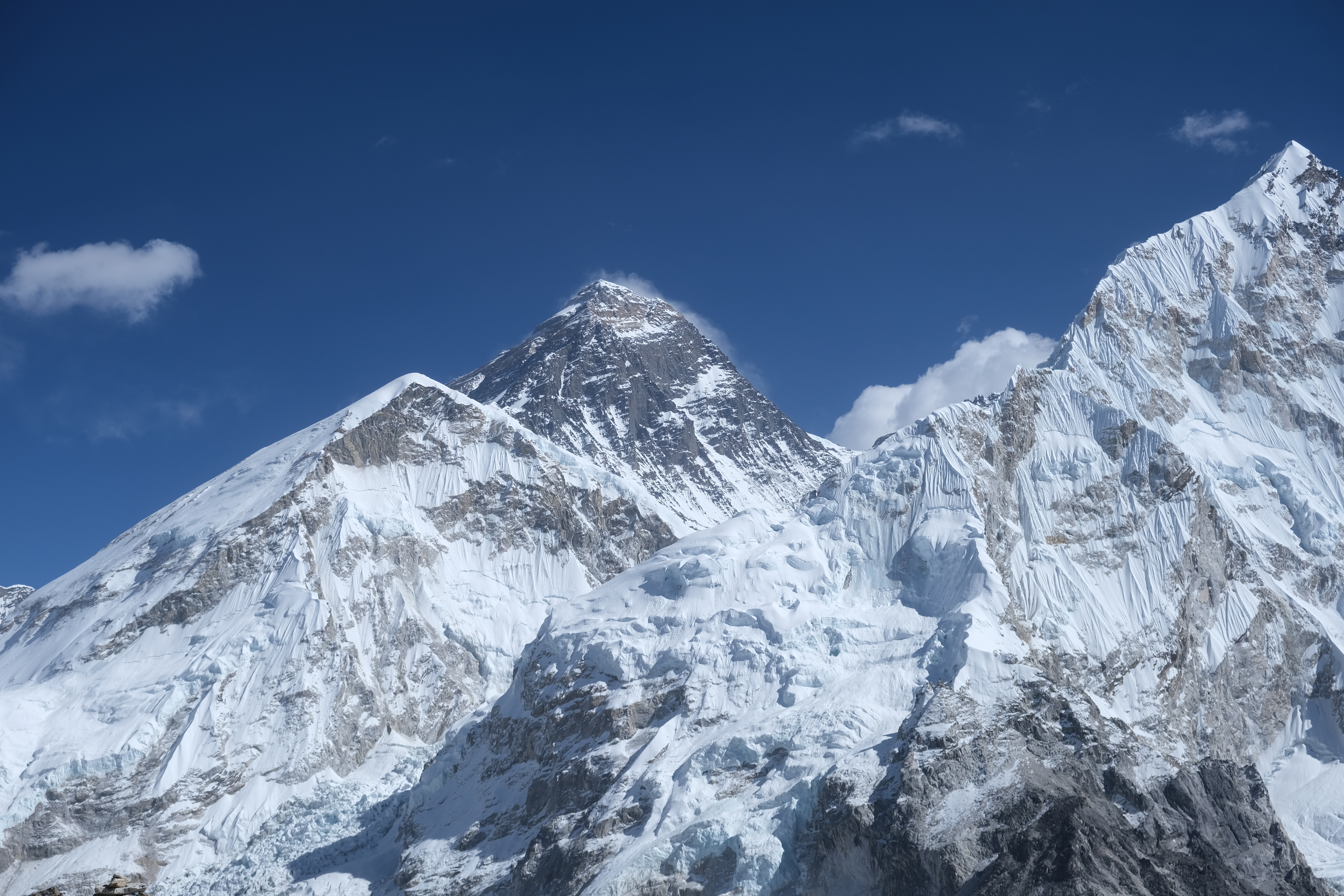 Catching a first glimpse of Everest, along with Mount Lhotse and the valley across Mount Ama Dablam. Photo / Supplied