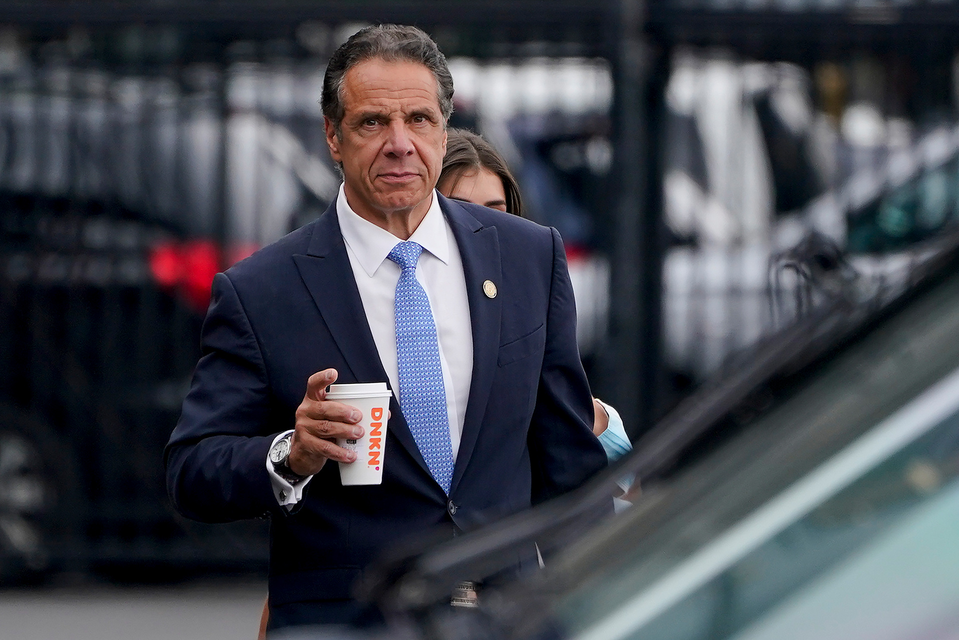 Andrew Cuomo prepares to board a helicopter after announcing his resignation in August 2021. Photo / AP